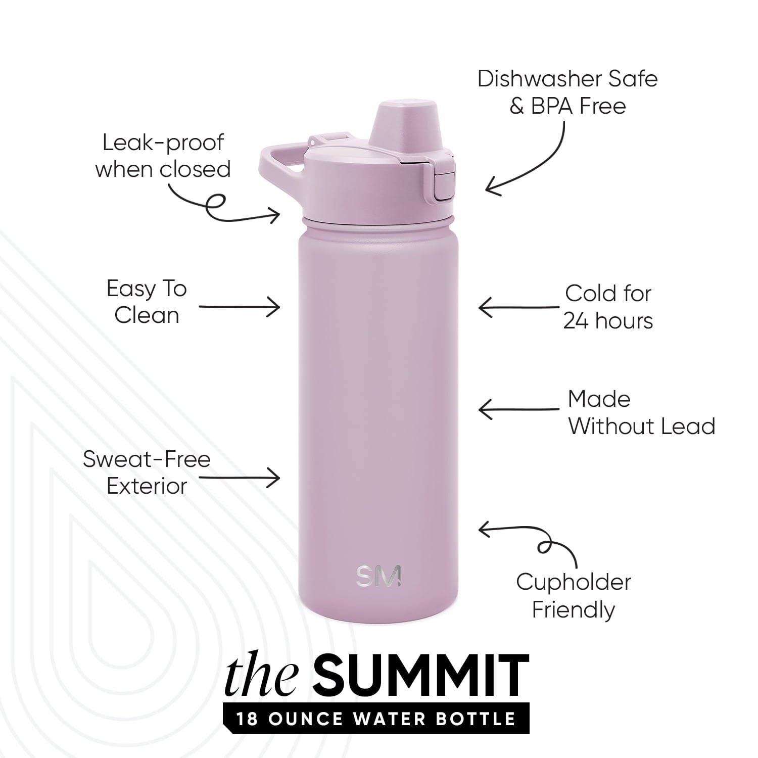 Simple Modern 18 fl oz Insulated Stainless Steel Summit Water Bottle with Covered Silicone Straw Lid | Sweet Taffy M395V