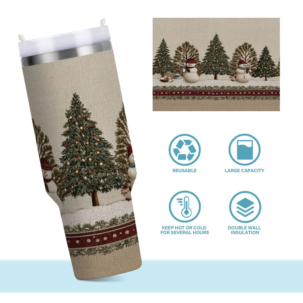 30 oz Insulated Stainless Steel Tumbler Double Wall Stainless Steel Tumbler with 2-Way Drinking Snowmen and Deer in The Forest M582Z
