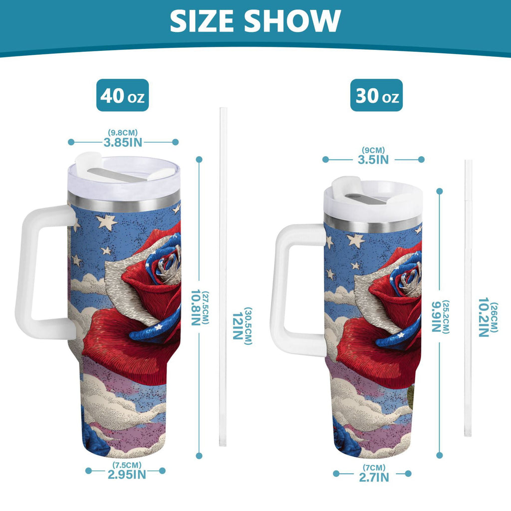 40 oz Insulated Stainless Steel Tumbler Double Wall Stainless Steel Tumbler with 2-Way Drinking Roses and Clouds M523Q