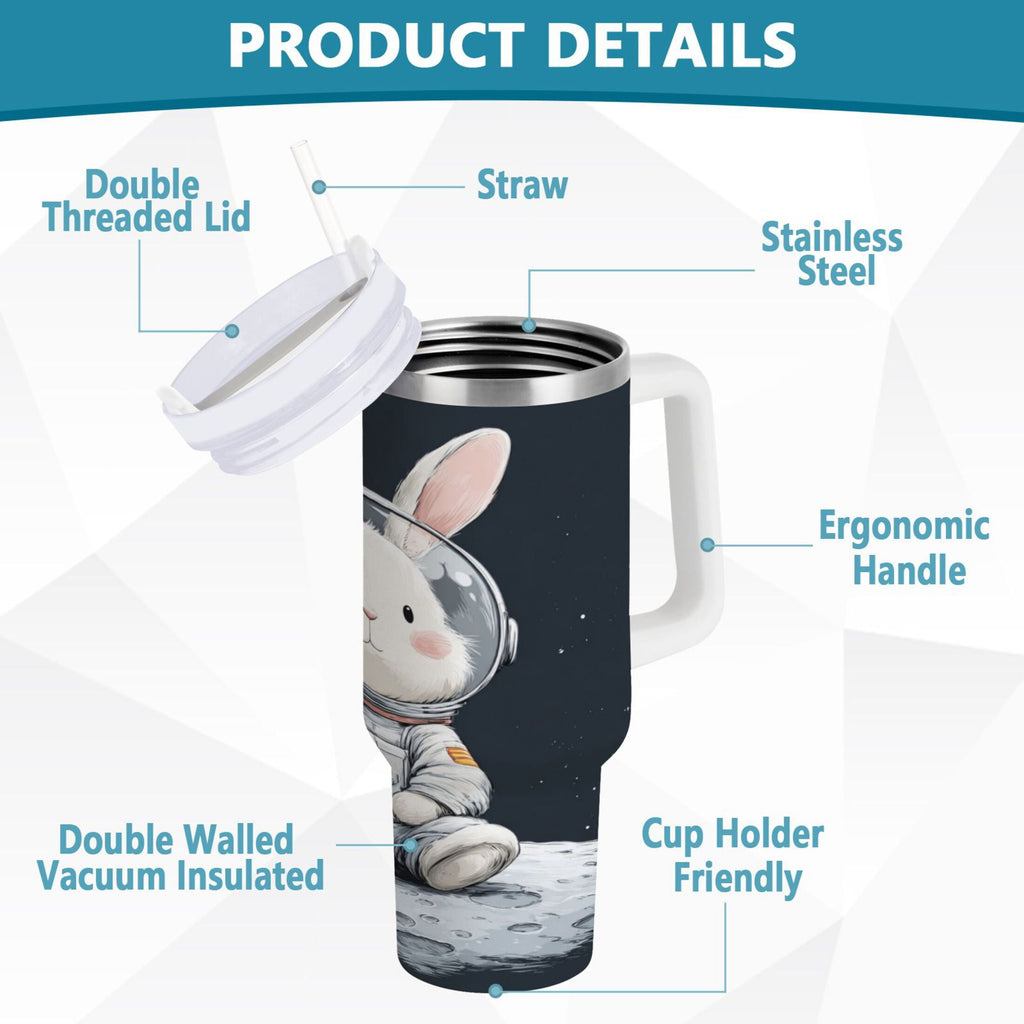 40 oz Insulated Stainless Steel Tumbler Double Wall Stainless Steel Tumbler with 2-Way Drinking Rabbit in A Space M673N