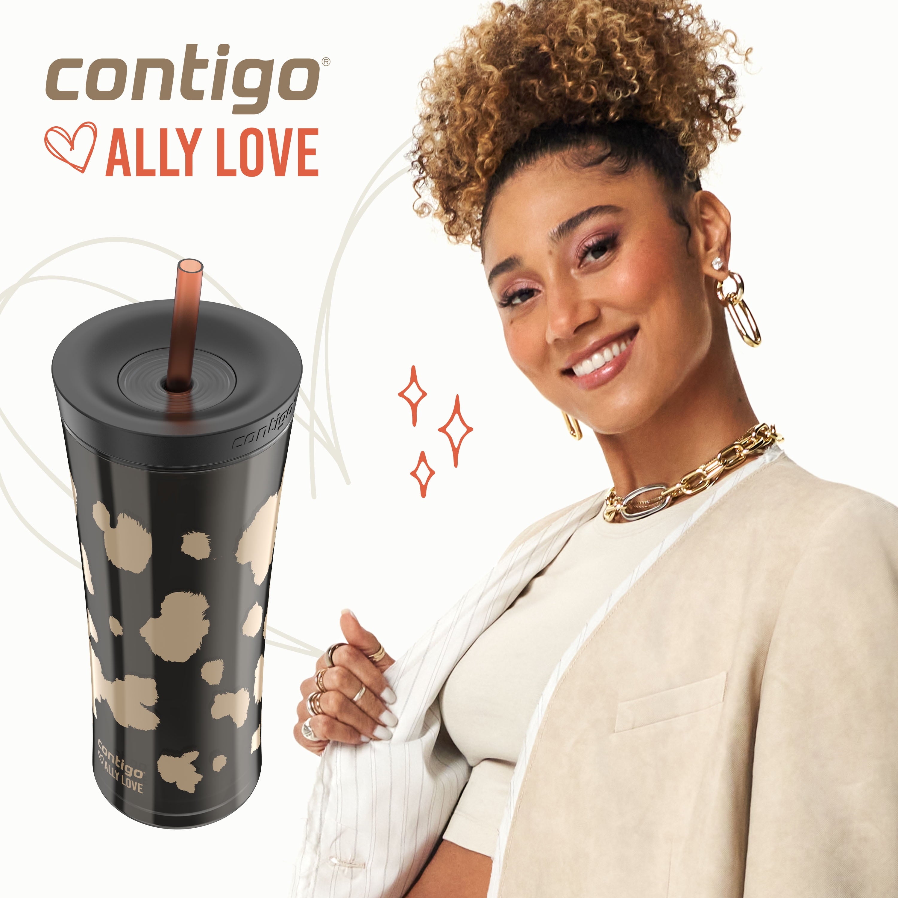 Contigo 20oz Shake &amp; Go Tumbler, Plastic with Straw, Licorice Cowhide Couture M93J