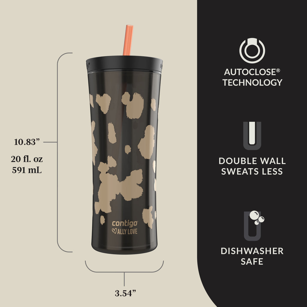 Contigo 20oz Shake &amp; Go Tumbler, Plastic with Straw, Licorice Cowhide Couture M93J