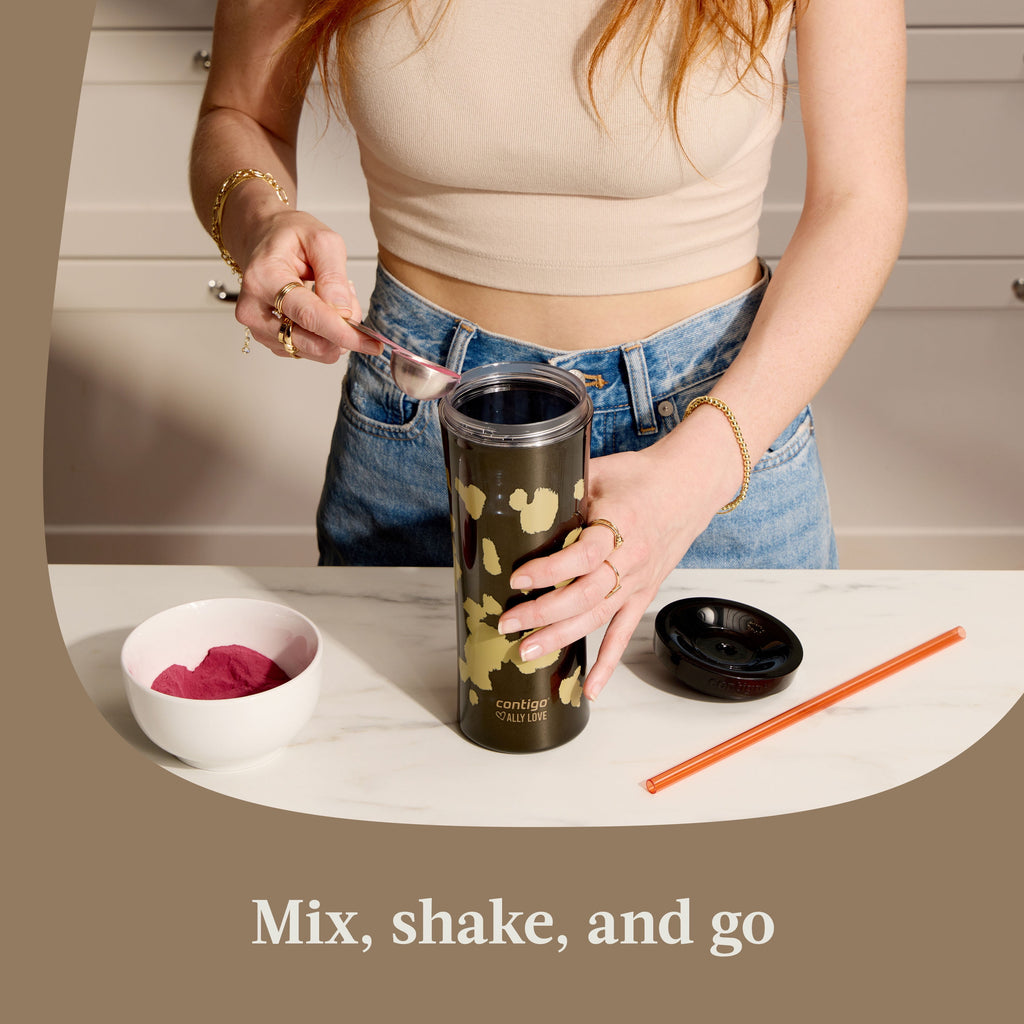 Contigo 20oz Shake &amp; Go Tumbler, Plastic with Straw, Licorice Cowhide Couture M93J