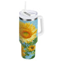40 oz Insulated Stainless Steel Tumbler Double Wall Stainless Steel Tumbler with 2-Way Drinking Sunflower Oil Painting M438N