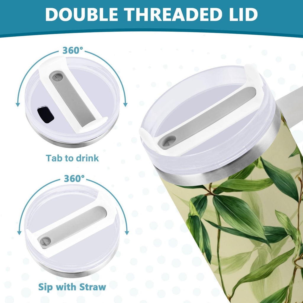 30 oz Insulated Stainless Steel Tumbler Double Wall Stainless Steel Tumbler with 2-Way Drinking Bamboo Pattern M558R