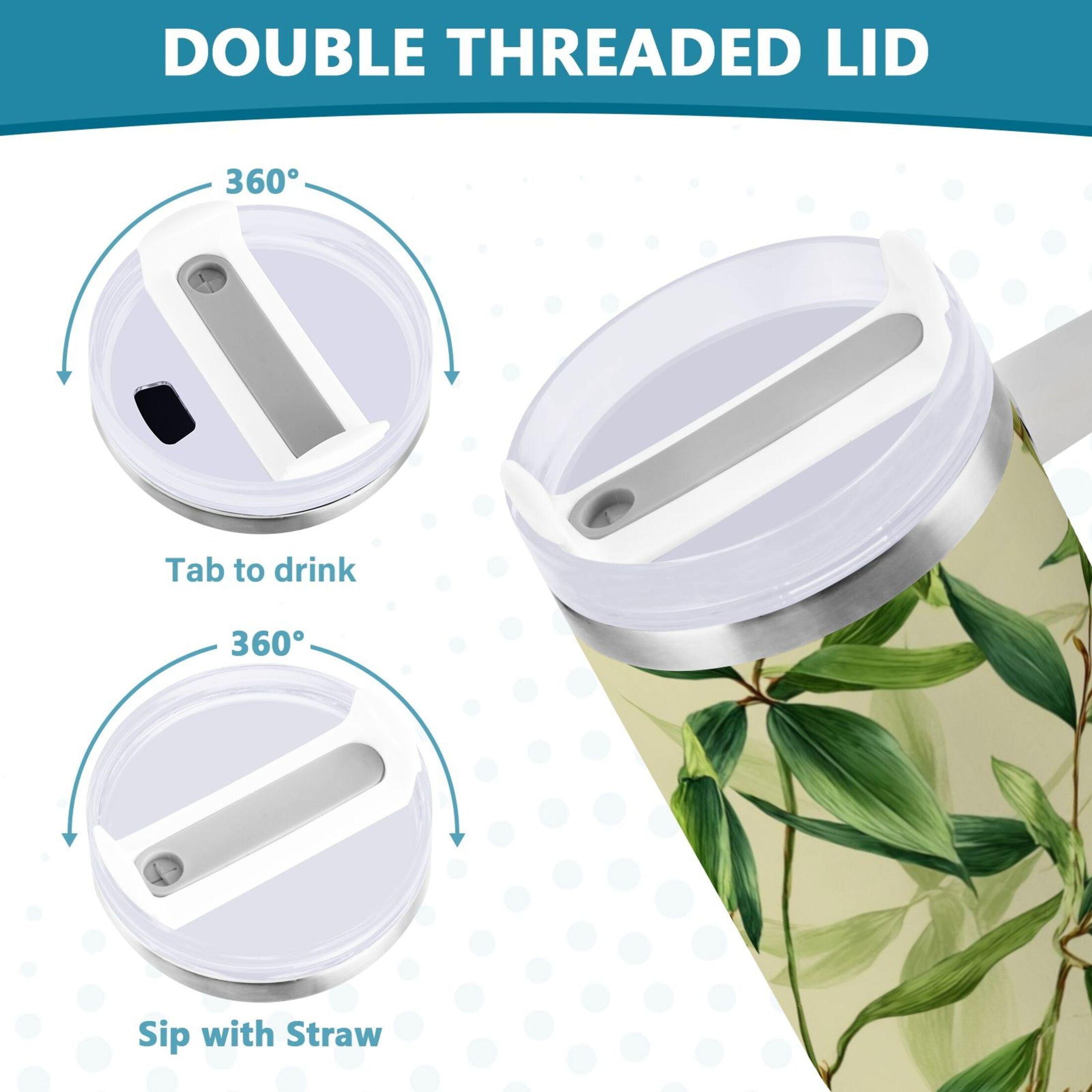 30 oz Insulated Stainless Steel Tumbler Double Wall Stainless Steel Tumbler with 2-Way Drinking Bamboo Pattern M558R