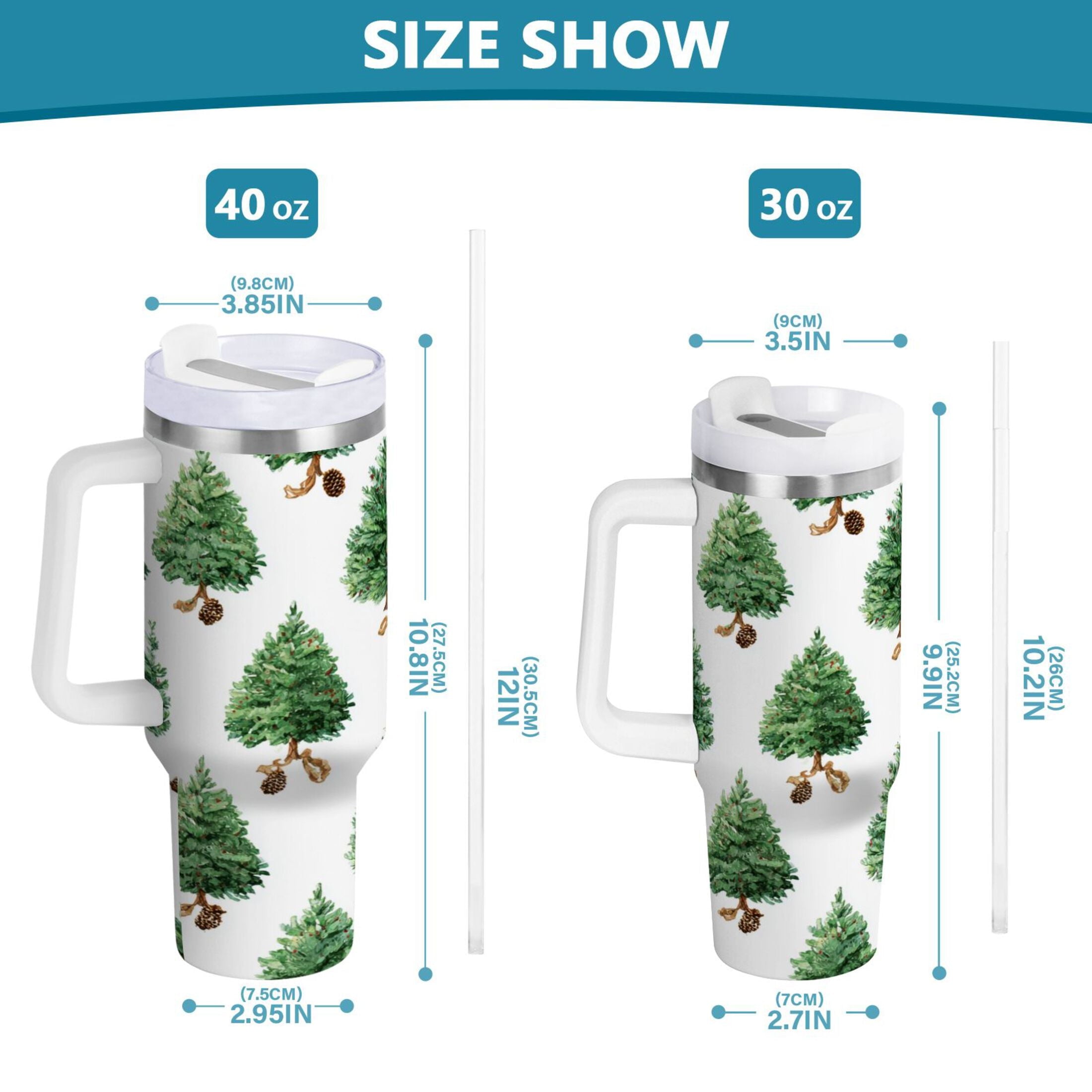30 oz Insulated Stainless Steel Tumbler Double Wall Stainless Steel Tumbler with 2-Way Drinking Watercolor Green Christmas Tree M533J