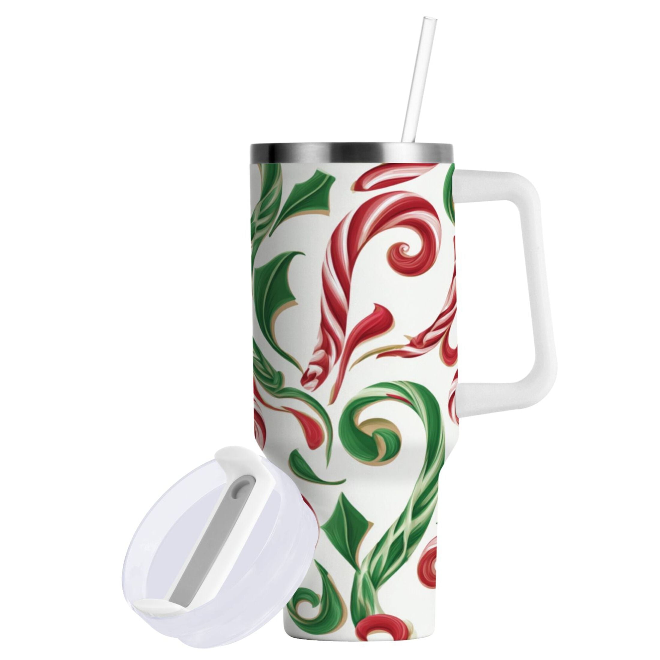 40 oz Insulated Stainless Steel Tumbler Double Wall Stainless Steel Tumbler with 2-Way Drinking Red and Green Candy-cane M573N