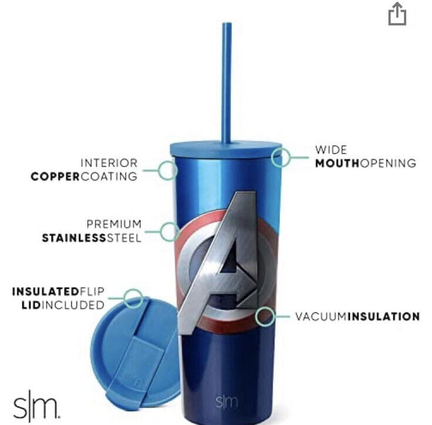 Simple Modern Insulated Avengers Shield 24oz  Tumbler W/Flip Lid and Straw Lid M426H
