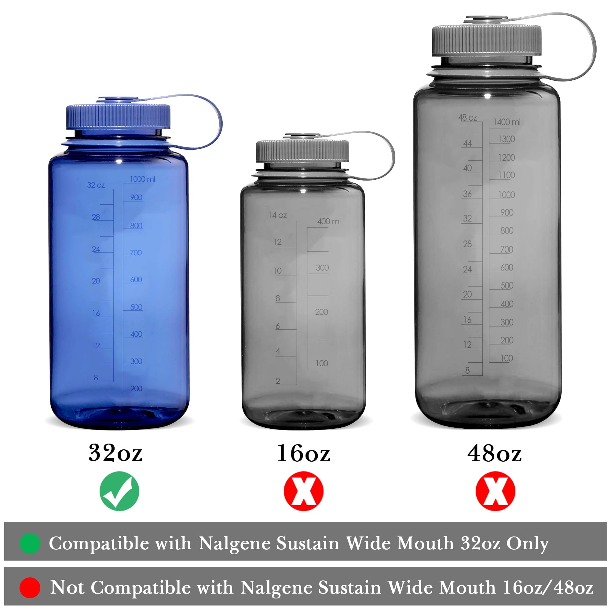 Linkidea 4 Pack Water Bottle Silicone Splashguard Compatible with Nalgene Sustain Wide Mouth 32oz, Anti-Spill Splash Guard for Wide-Necked Bottles with 53mm Opening, Waterbottle Easy Sipper M208P