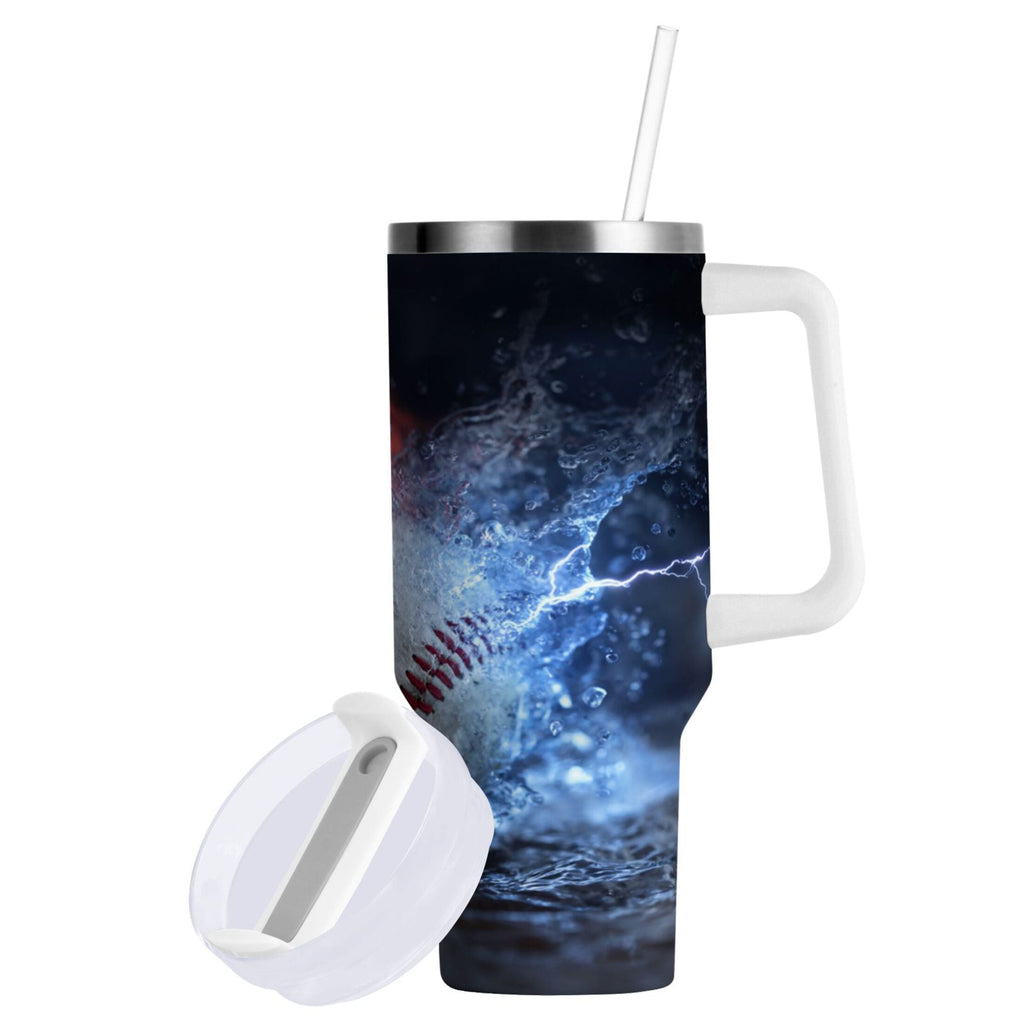 40 oz Insulated Stainless Steel Tumbler Double Wall Stainless Steel Tumbler with 2-Way Drinking Baseball with Water and Fire M680S
