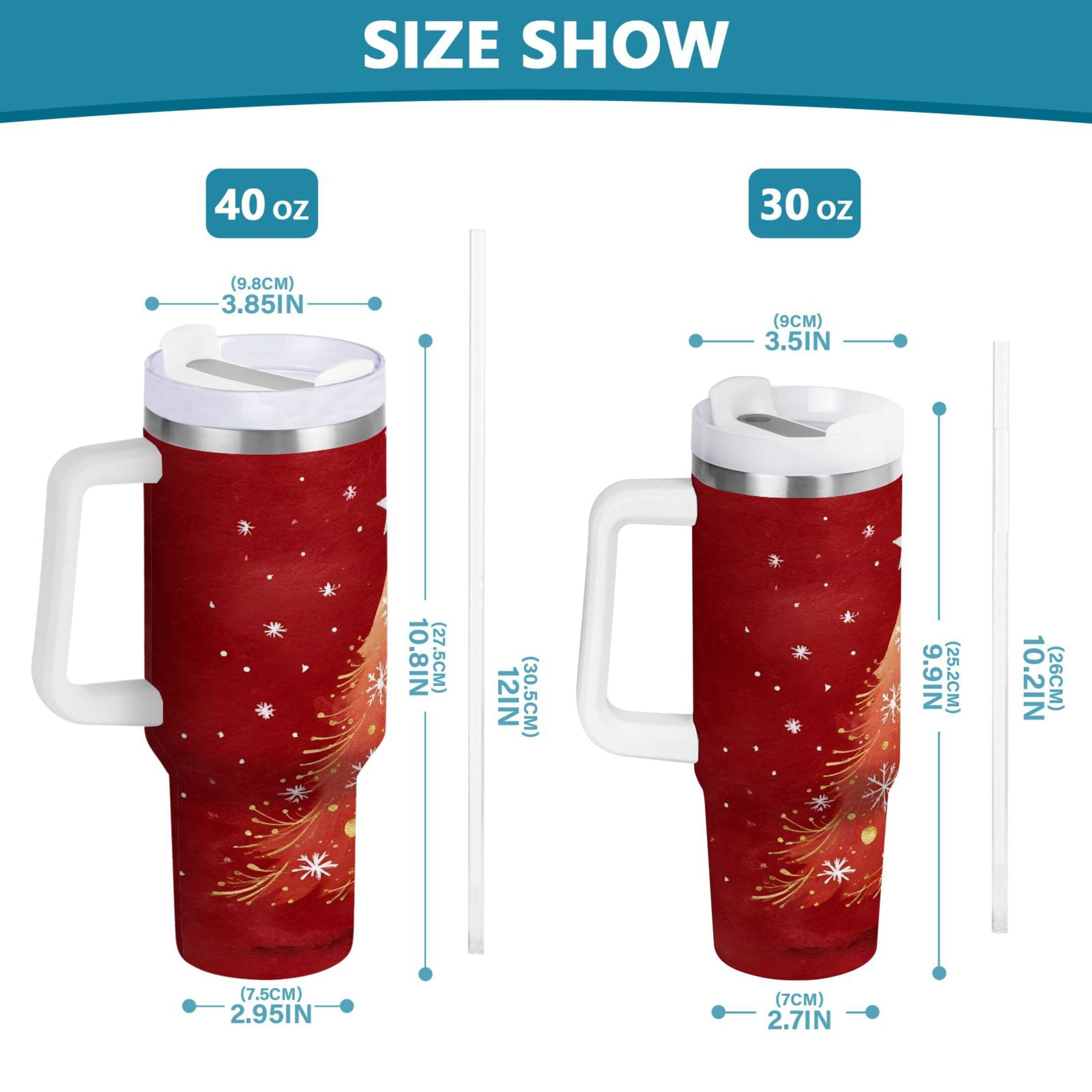 40 oz Insulated Stainless Steel Tumbler Double Wall Stainless Steel Tumbler with 2-Way Drinking Red Christmas Tree M662J