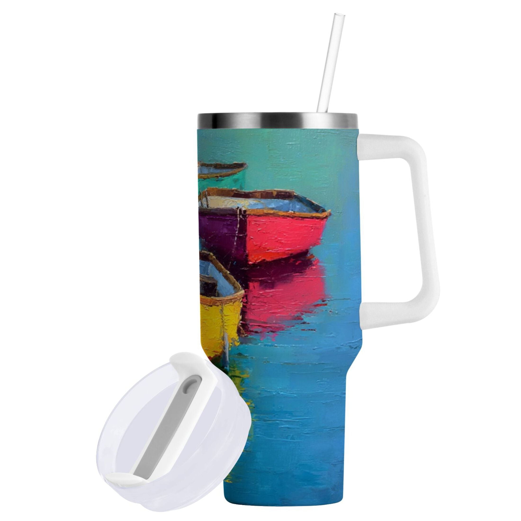 30 oz Insulated Stainless Steel Tumbler Double Wall Stainless Steel Tumbler with 2-Way Drinking Colorful Row Boats M555V