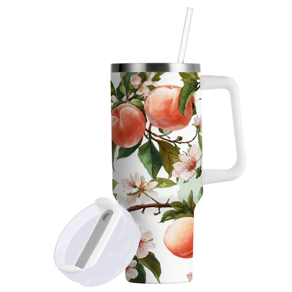 30 oz Insulated Stainless Steel Tumbler Double Wall Stainless Steel Tumbler with 2-Way Drinking Peach Fruit Pattern M503G