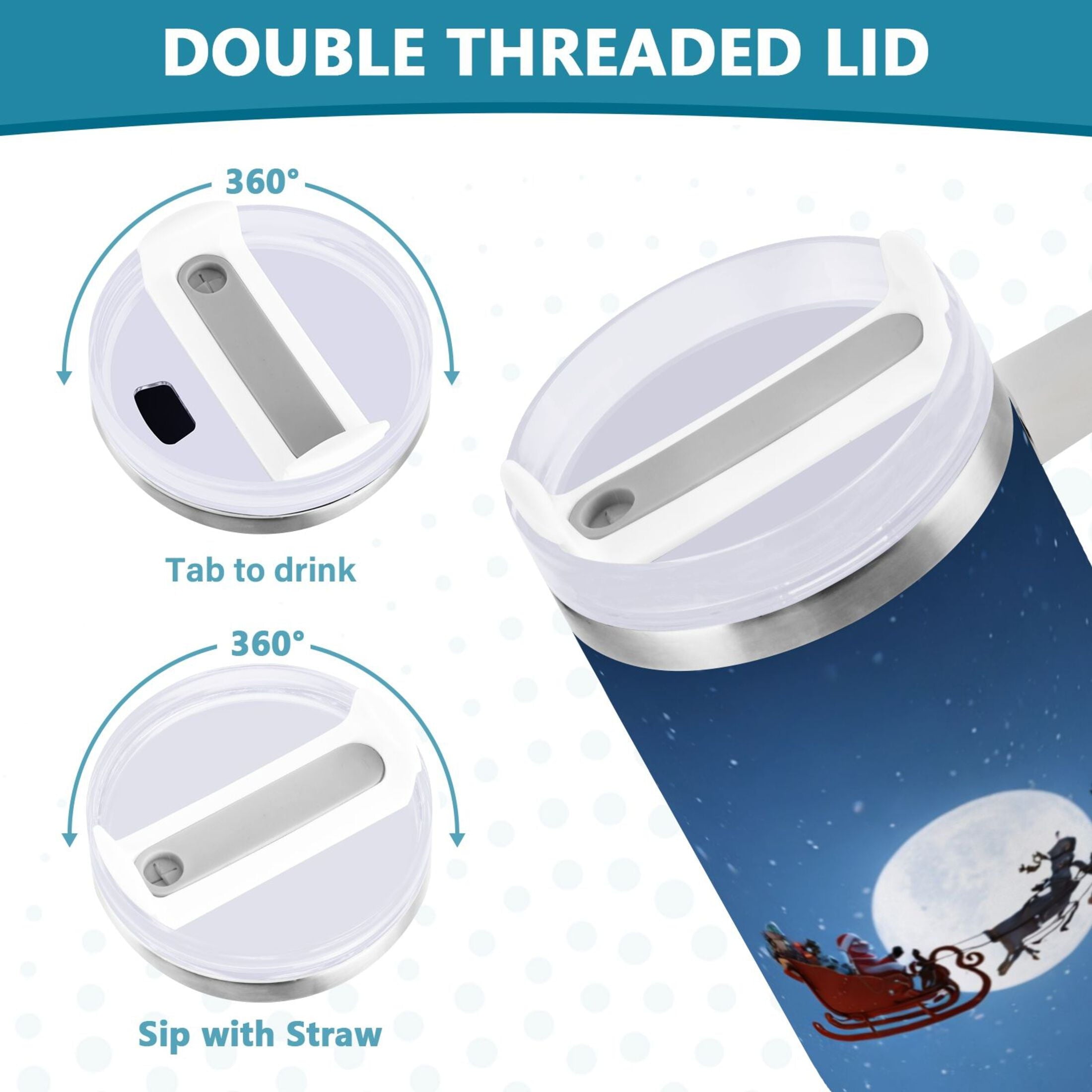 30 oz Insulated Stainless Steel Tumbler Double Wall Stainless Steel Tumbler with 2-Way Drinking Christmas Night Scene M606E