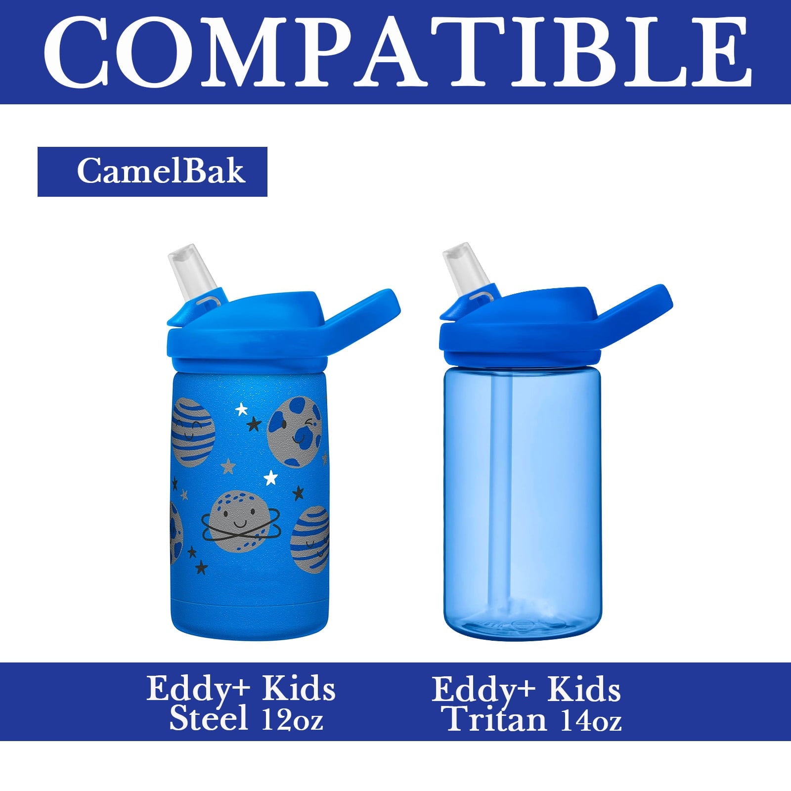 Linkidea Water Bottle Sleeve Compatible with CamelBak Eddy+ Tritan 14oz, Steel 12oz Kids Bottle, Waterbottle Holder Bag with Name Tag, Navy Blue M390T