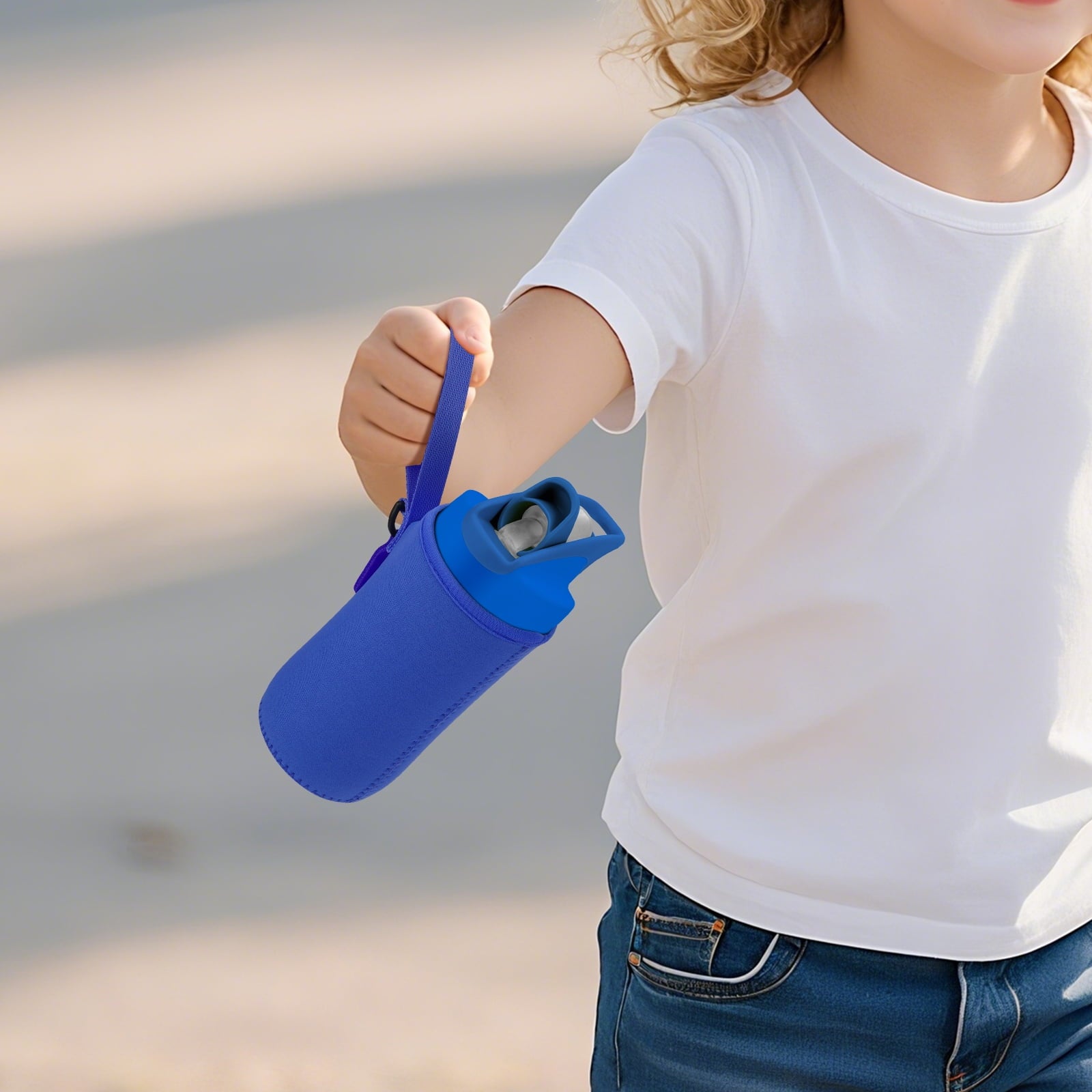 Linkidea Water Bottle Sleeve Compatible with CamelBak Eddy+ Tritan 14oz, Steel 12oz Kids Bottle, Waterbottle Holder Bag with Name Tag, Navy Blue M390T
