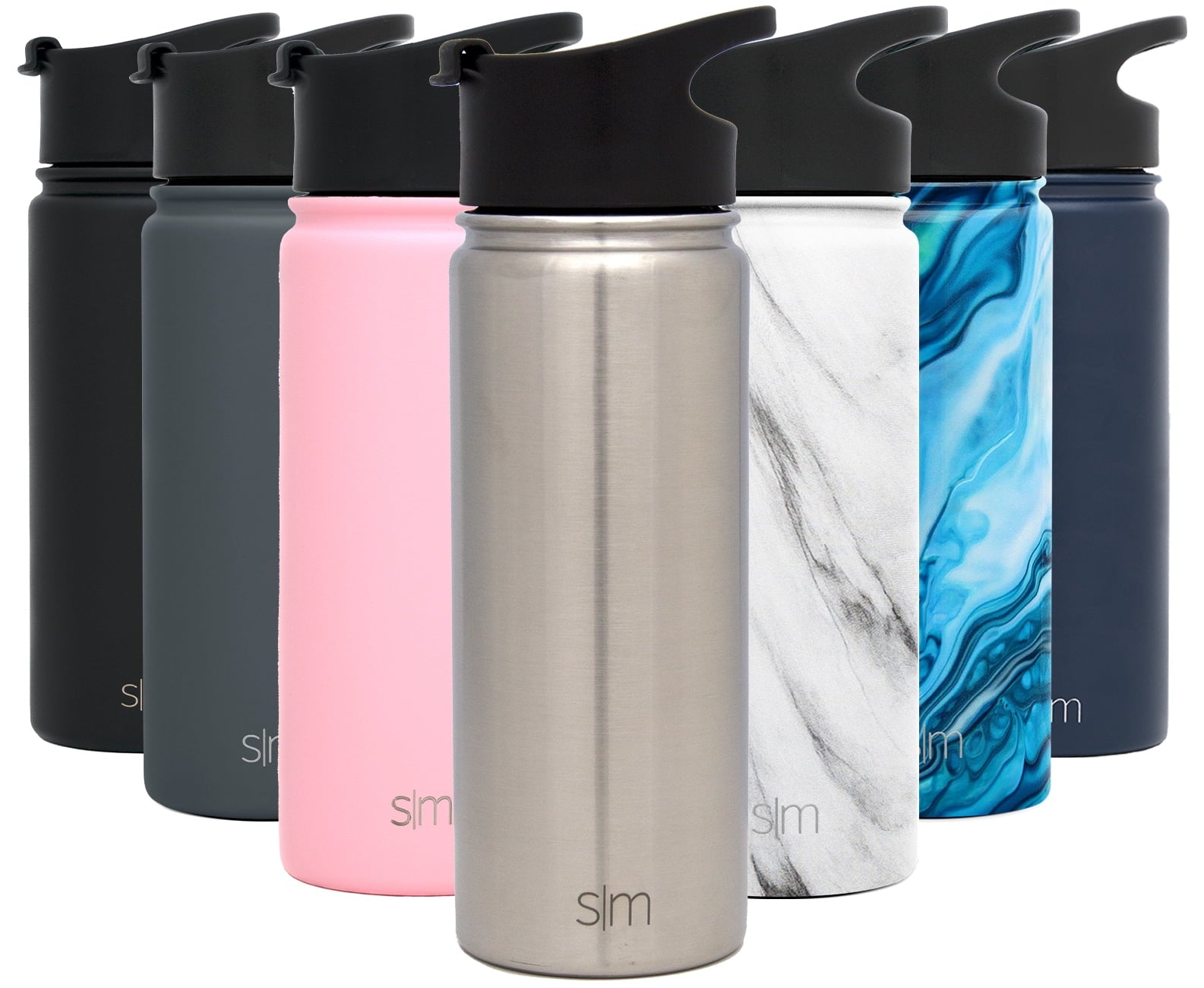 Simple Modern Summit 18 oz Silver and Black Double Wall Vacuum Insulated Stainless Steel Water Bottle with Wide Mouth and Flip-Top Lid M416J