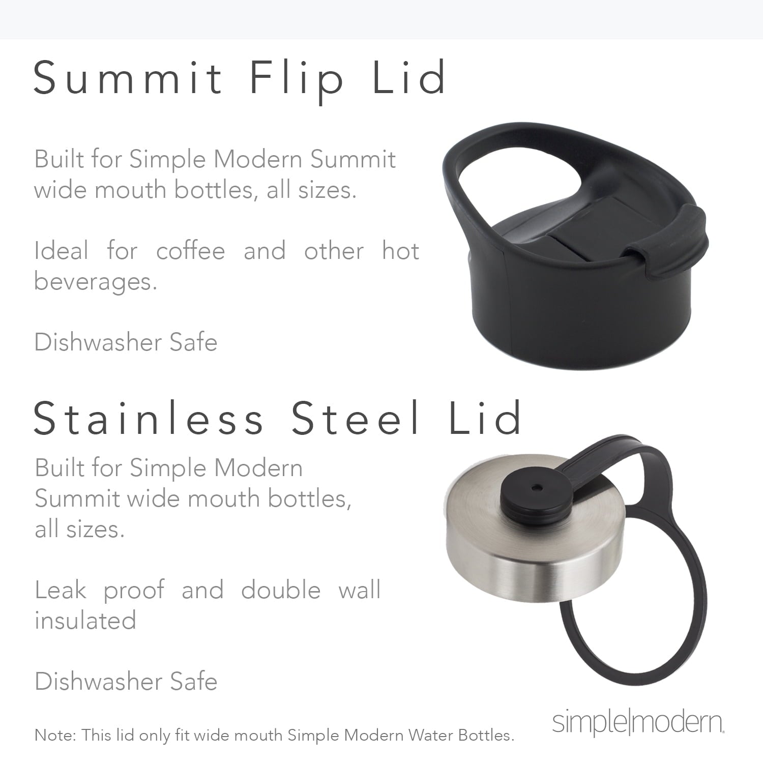 Simple Modern Summit 18 oz Silver and Black Double Wall Vacuum Insulated Stainless Steel Water Bottle with Wide Mouth and Flip-Top Lid M416J