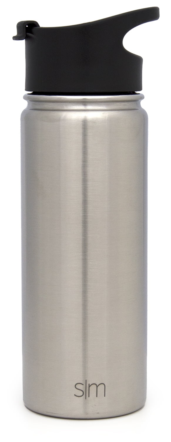Simple Modern Summit 18 oz Silver and Black Double Wall Vacuum Insulated Stainless Steel Water Bottle with Wide Mouth and Flip-Top Lid M416J