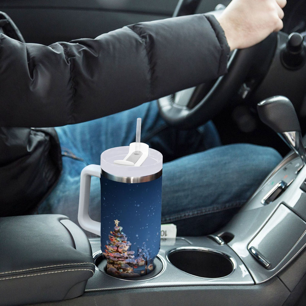 30 oz Insulated Stainless Steel Tumbler Double Wall Stainless Steel Tumbler with 2-Way Drinking Christmas Night Scene M606E