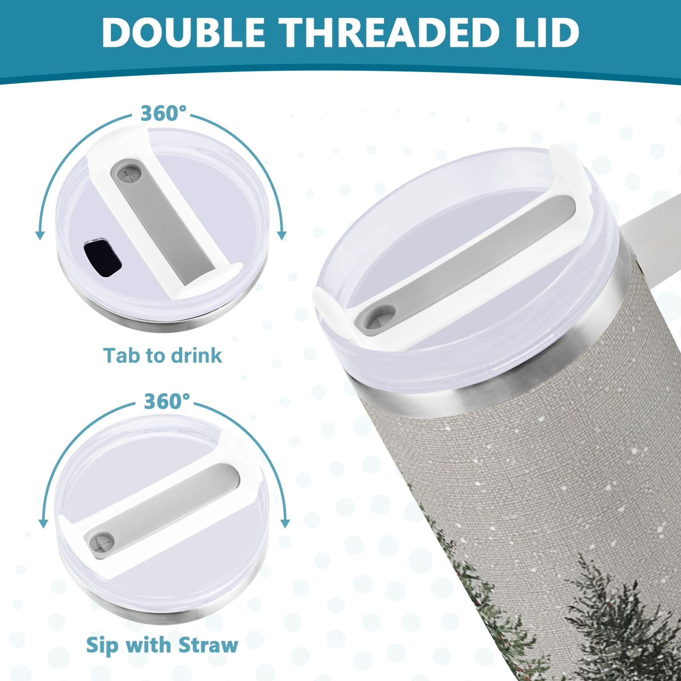 30 oz Insulated Stainless Steel Tumbler Double Wall Stainless Steel Tumbler with 2-Way Drinking Christmas Deer and Snowmen M619R