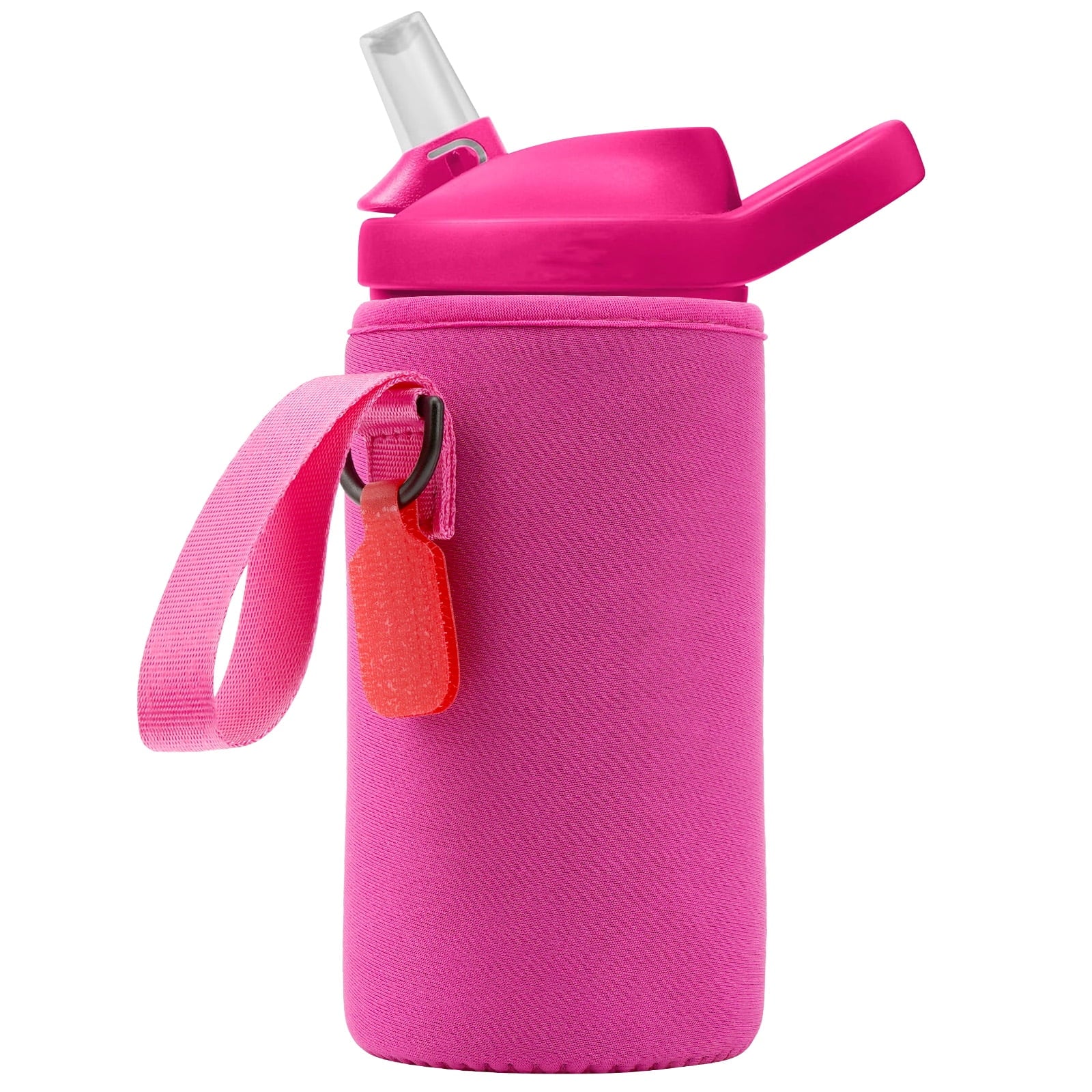 Linkidea Water Bottle Sleeve Compatible with CamelBak Eddy+ Tritan 14oz, Steel 12oz Kids Bottle, Waterbottle Holder Bag with Name Tag, Rose Red M385D