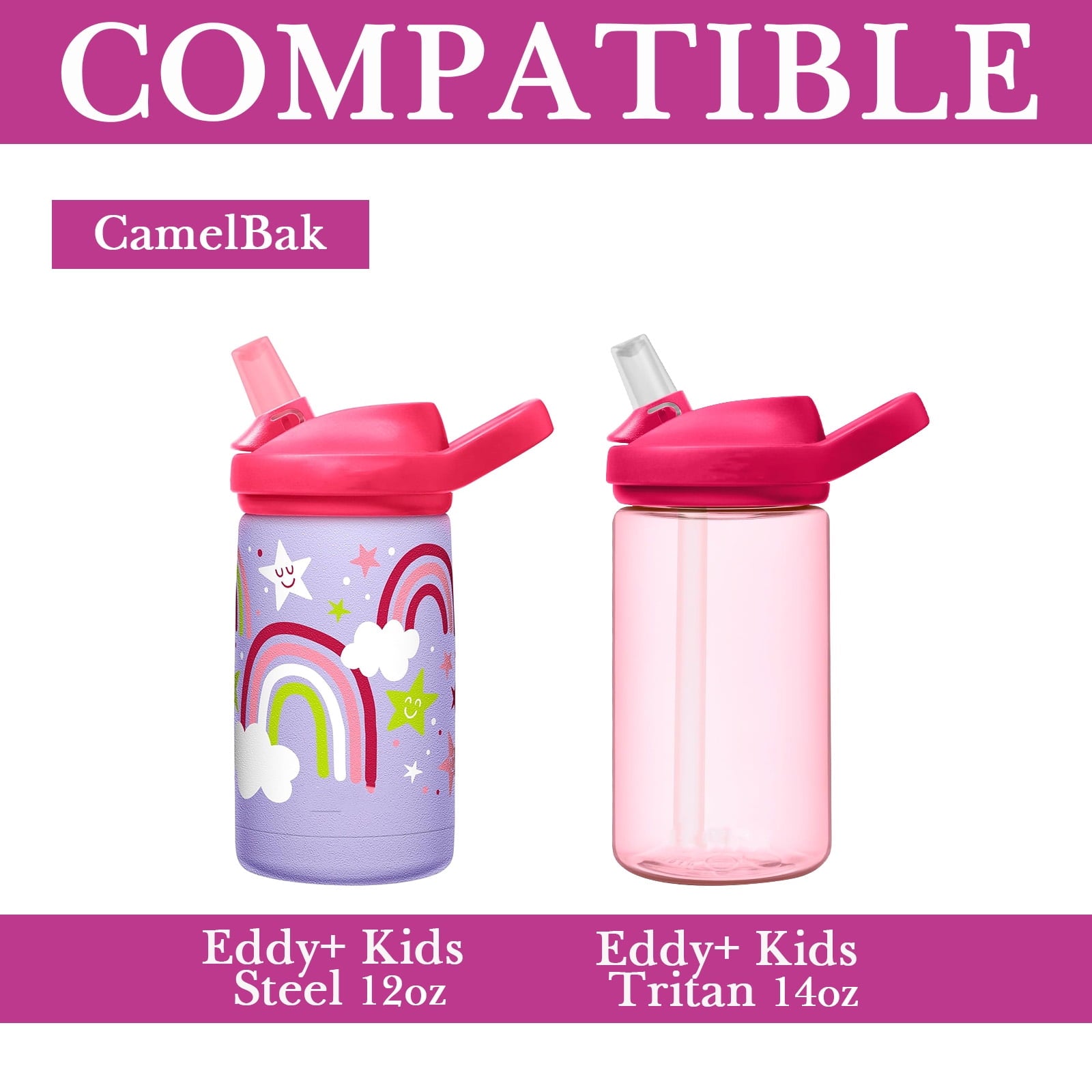 Linkidea Water Bottle Sleeve Compatible with CamelBak Eddy+ Tritan 14oz, Steel 12oz Kids Bottle, Waterbottle Holder Bag with Name Tag, Rose Red M385D