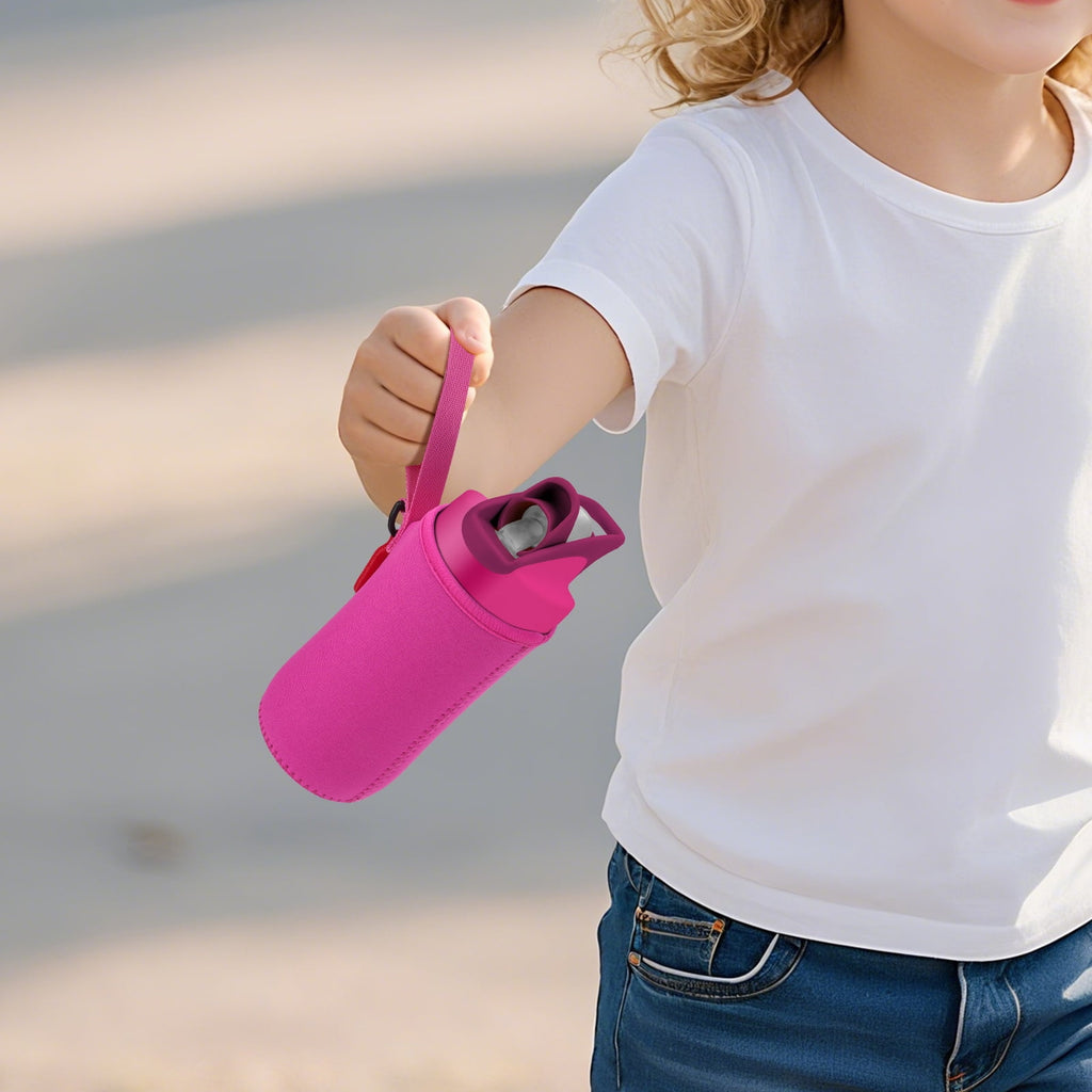 Linkidea Water Bottle Sleeve Compatible with CamelBak Eddy+ Tritan 14oz, Steel 12oz Kids Bottle, Waterbottle Holder Bag with Name Tag, Rose Red M385D