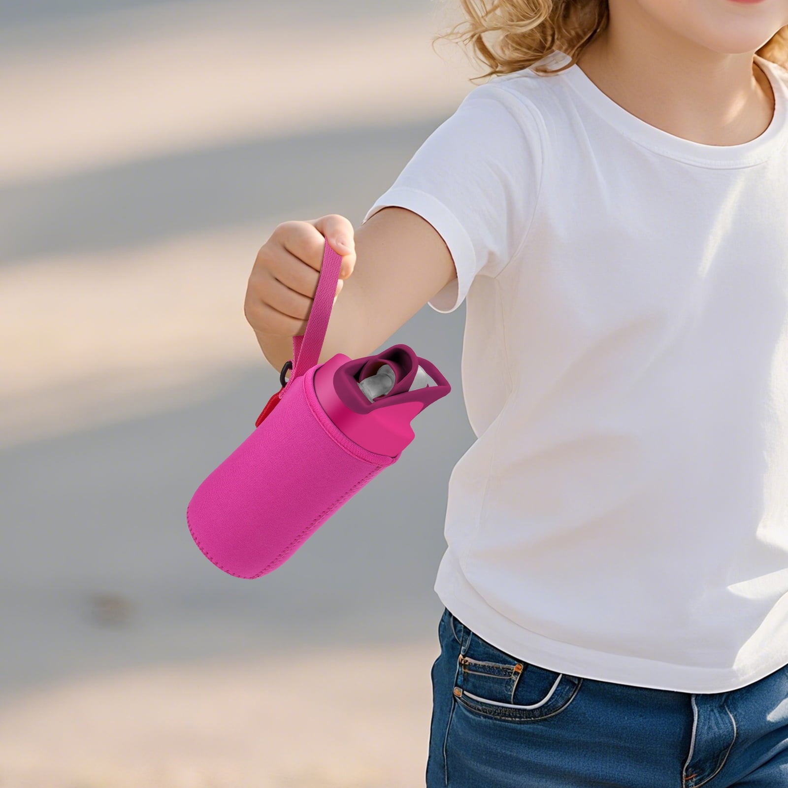 Linkidea Water Bottle Sleeve Compatible with CamelBak Eddy+ Tritan 14oz, Steel 12oz Kids Bottle, Waterbottle Holder Bag with Name Tag, Rose Red M385D
