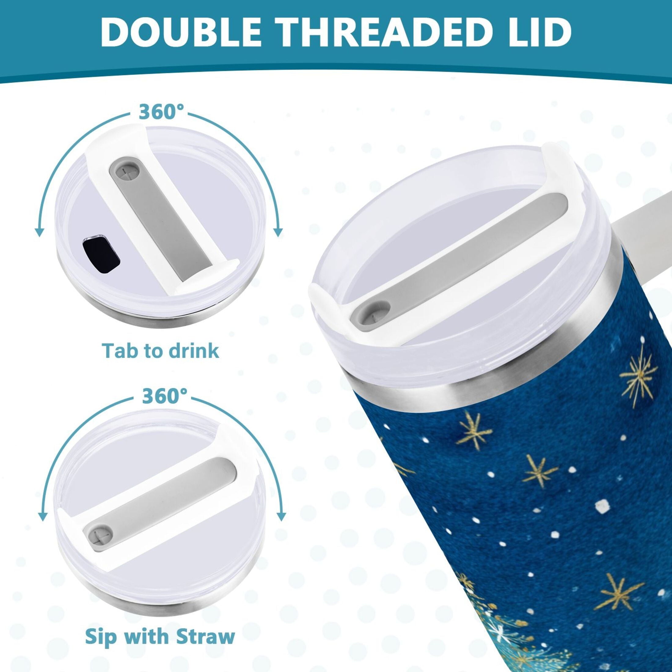 40 oz Insulated Stainless Steel Tumbler Double Wall Stainless Steel Tumbler with 2-Way Drinking Watercolor Christmas Tree M597L