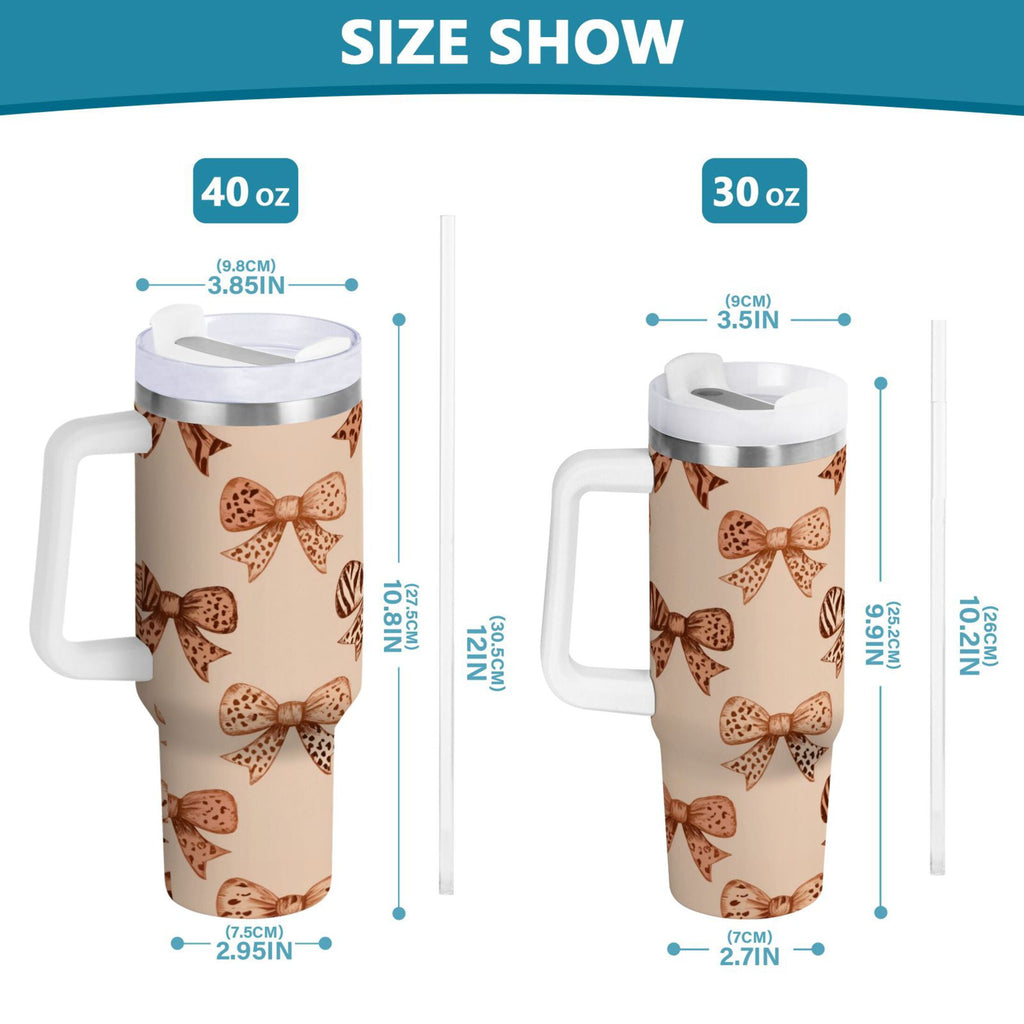 40 oz Insulated Stainless Steel Tumbler Double Wall Stainless Steel Tumbler with 2-Way Drinking Leopard Print Bow M550A