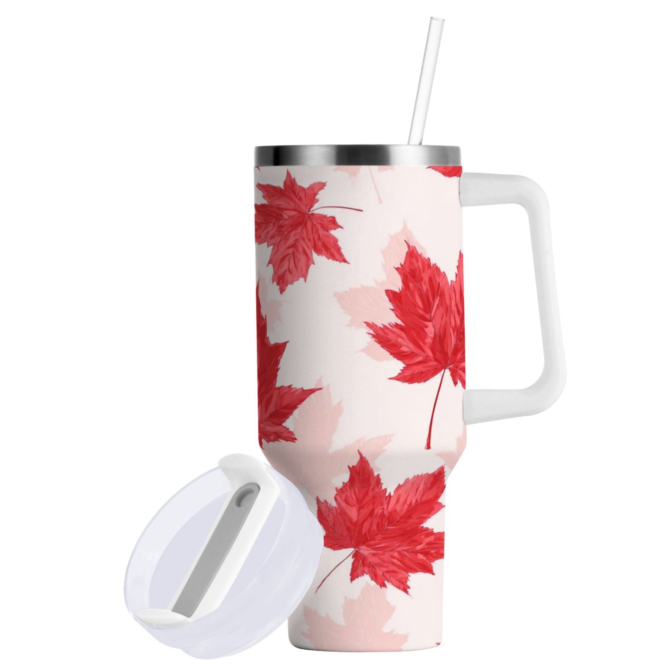 40 oz Insulated Stainless Steel Tumbler Double Wall Stainless Steel Tumbler with 2-Way Drinking Red Maple Leaves Pattern M601F