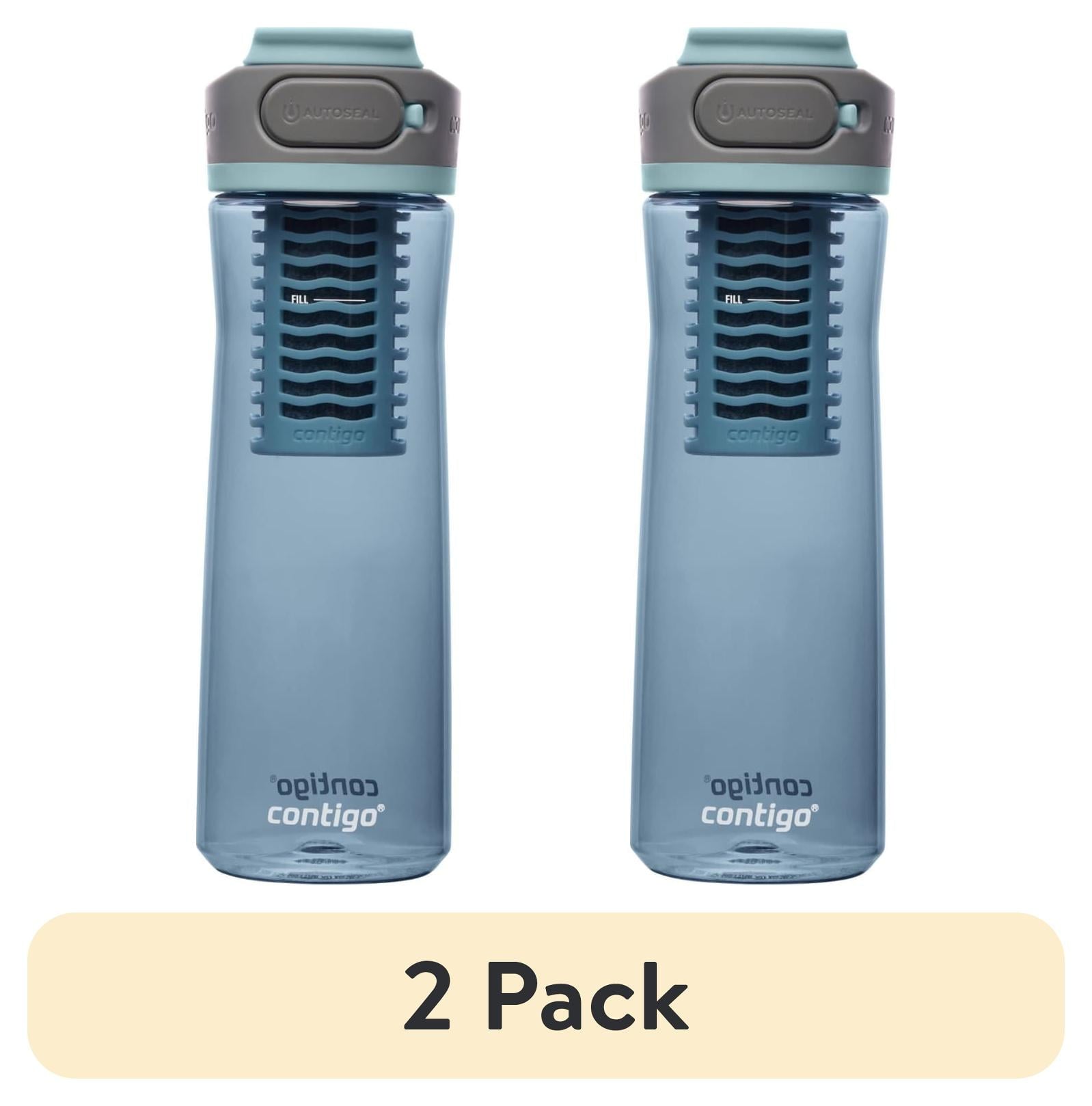 (2 pack) Contigo Clybourn Plastic FreeFlow Filter Water Bottle with AUTOSEAL Lid 24 oz., Dark Ice, with Replacable Filter M62Y