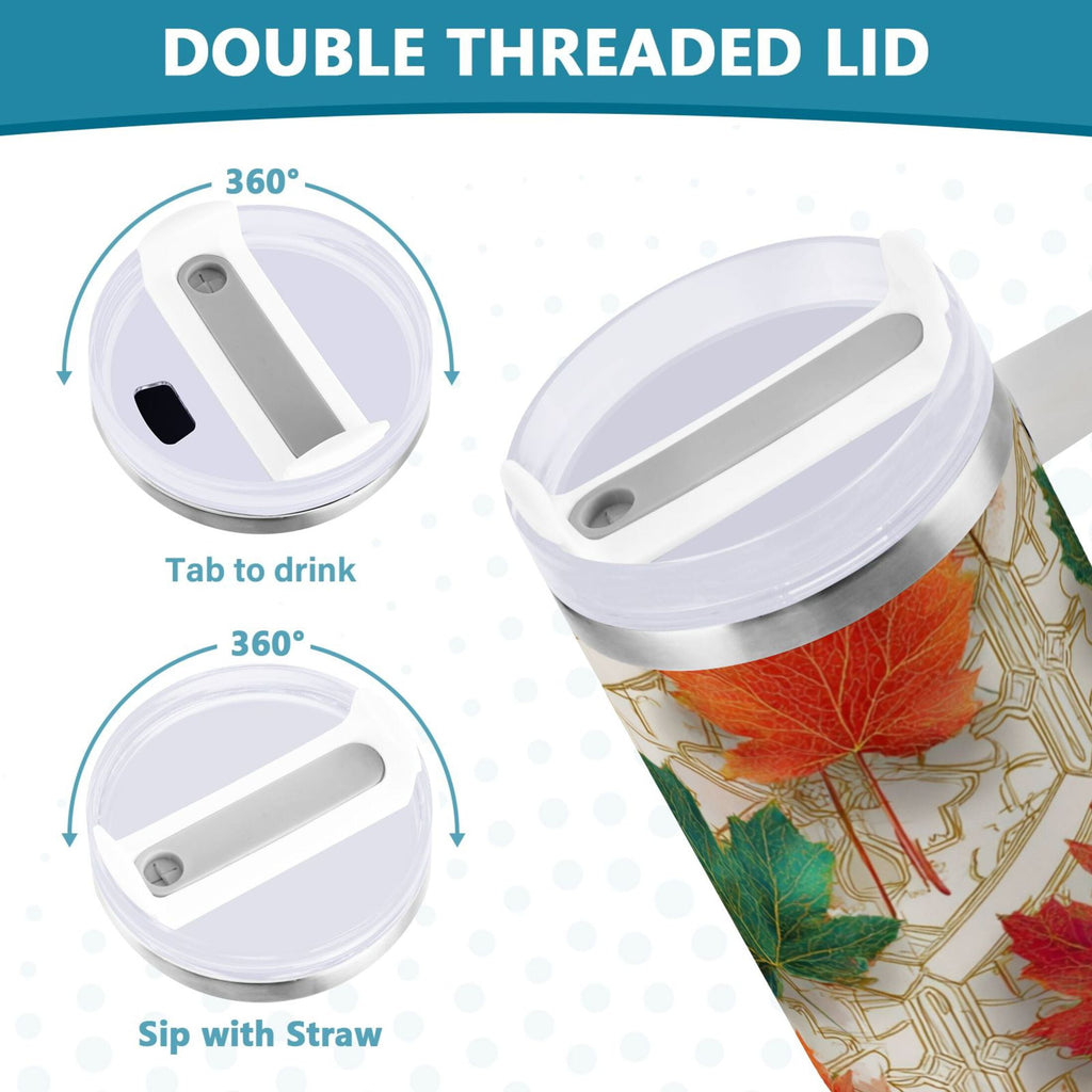30 oz Insulated Stainless Steel Tumbler Double Wall Stainless Steel Tumbler with 2-Way Drinking Green and Red Maple Leaves M565Y