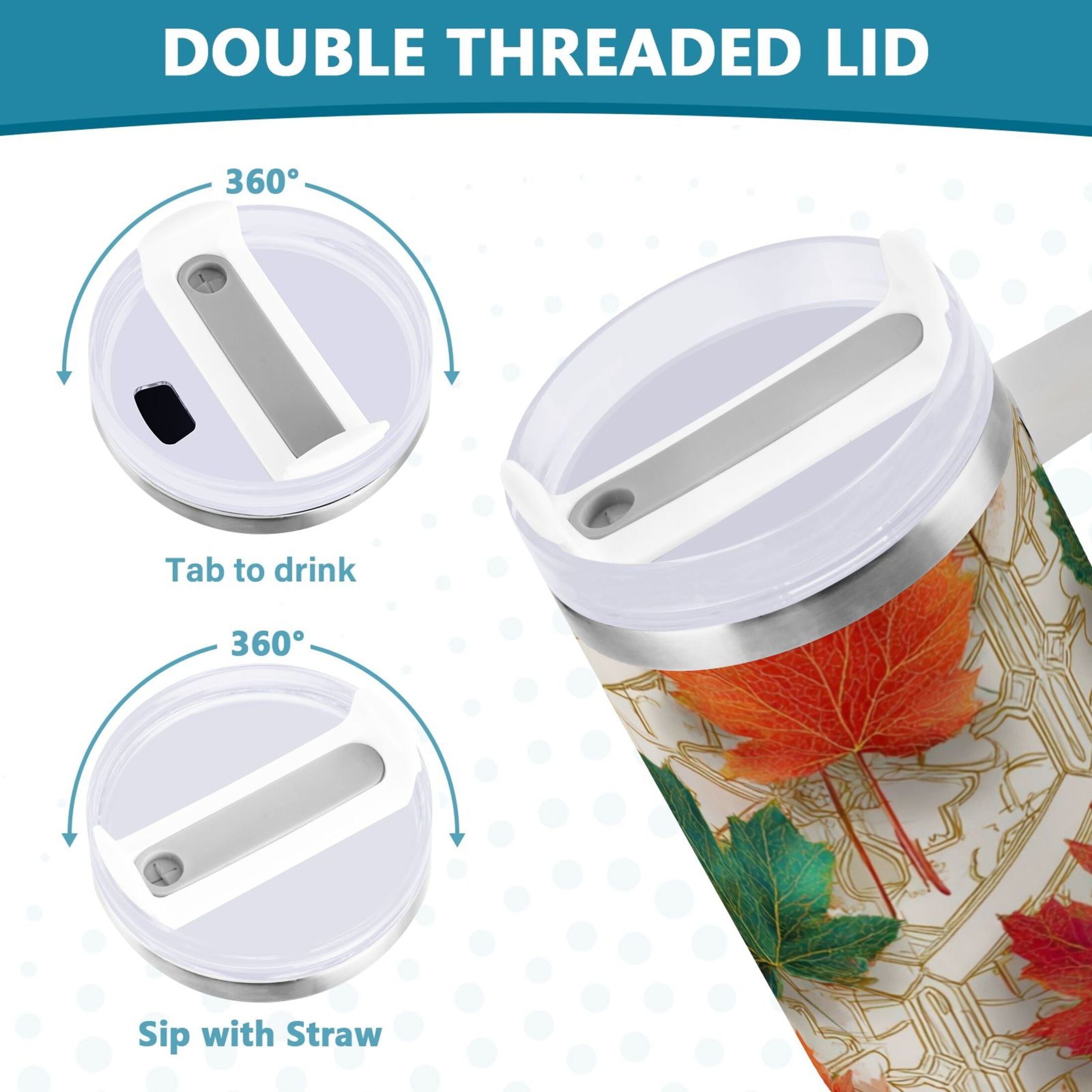 30 oz Insulated Stainless Steel Tumbler Double Wall Stainless Steel Tumbler with 2-Way Drinking Green and Red Maple Leaves M565Y