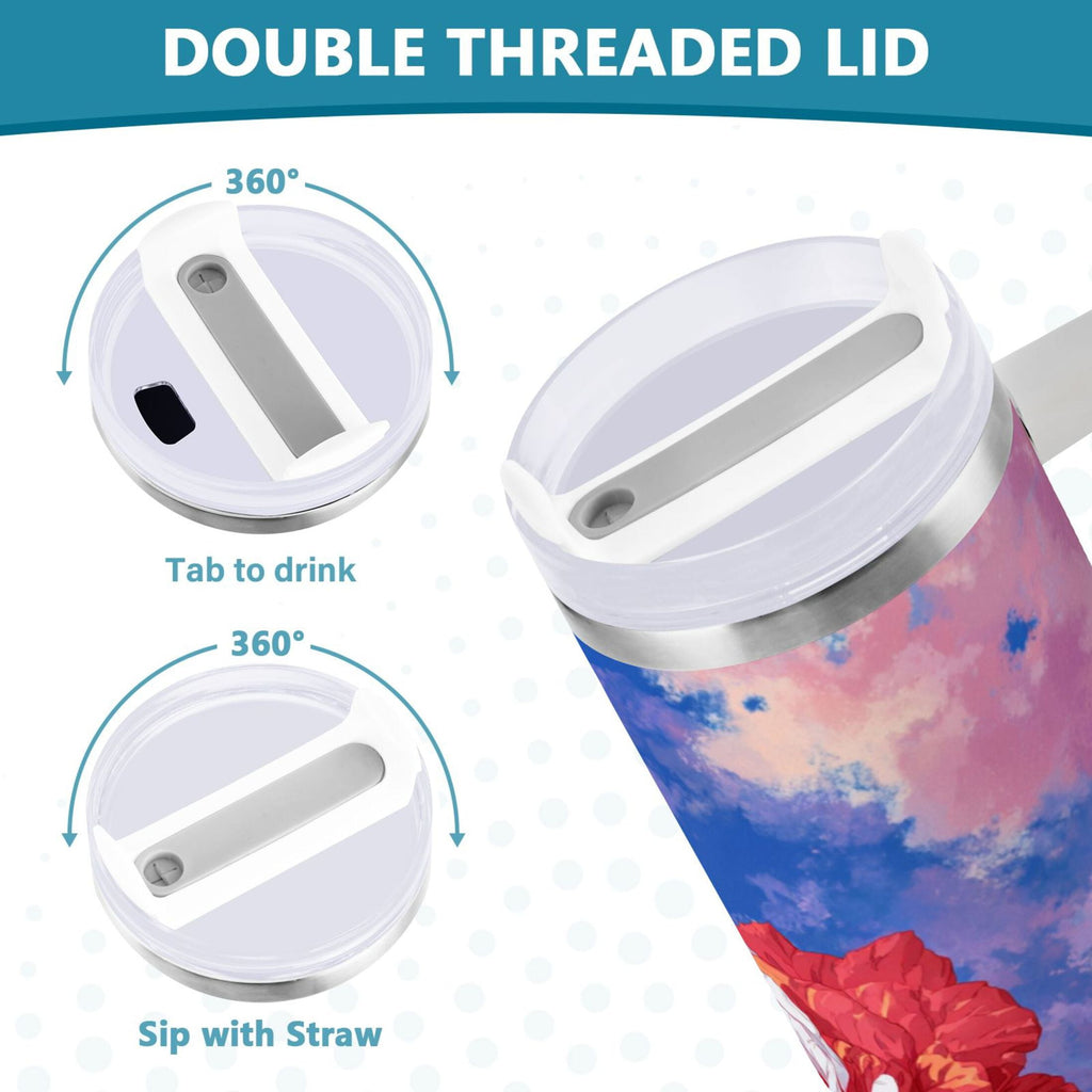 30 oz Insulated Stainless Steel Tumbler Double Wall Stainless Steel Tumbler with 2-Way Drinking Rose with Flag Pattern M547V