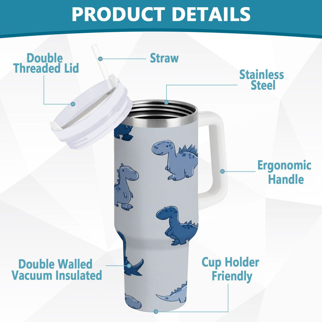 30 oz Insulated Stainless Steel Tumbler Double Wall Stainless Steel Tumbler with 2-Way Drinking Cute Blue Dinosaurs M580Z