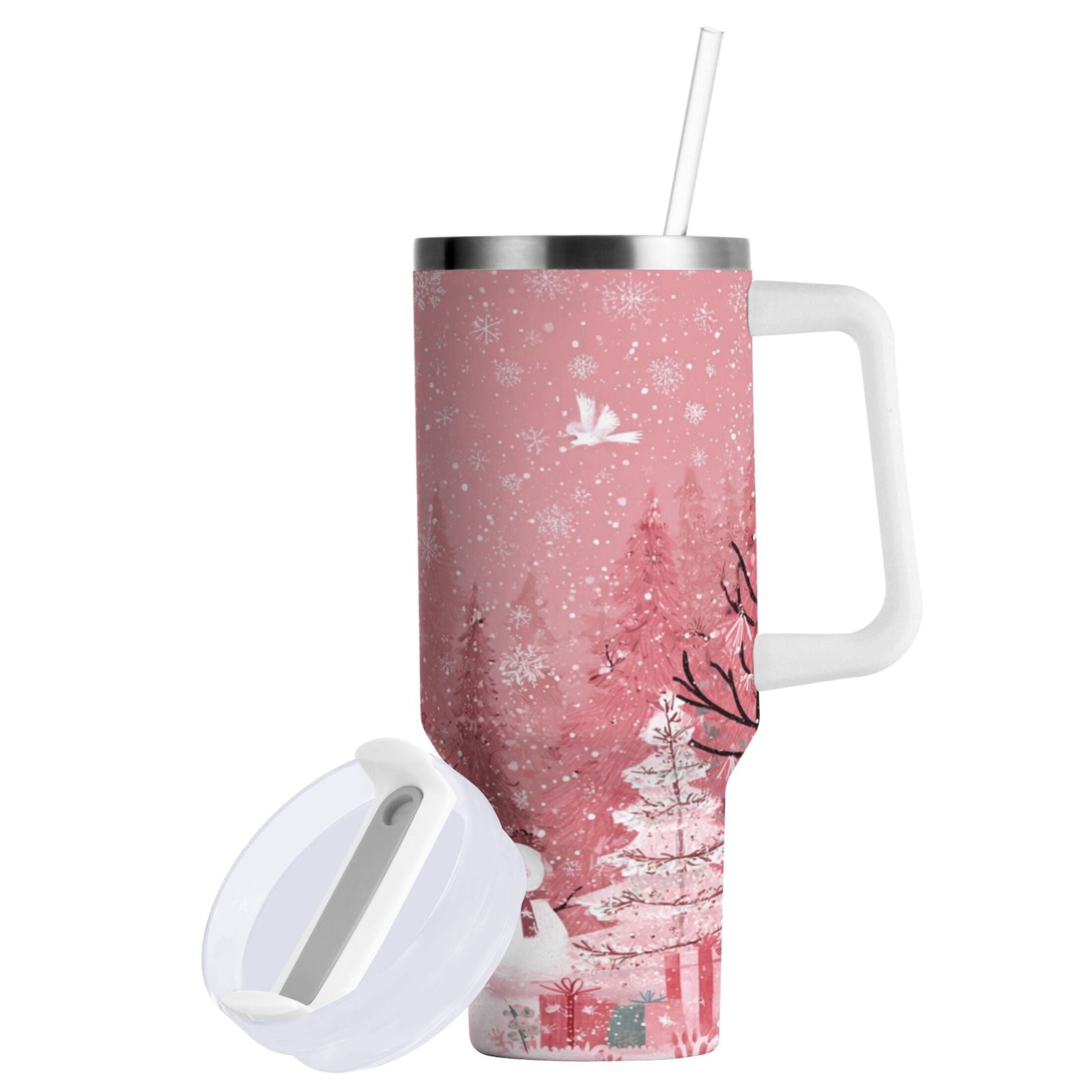 40 oz Insulated Stainless Steel Tumbler Double Wall Stainless Steel Tumbler with 2-Way Drinking Christmas Forest with Snowmen M428Y