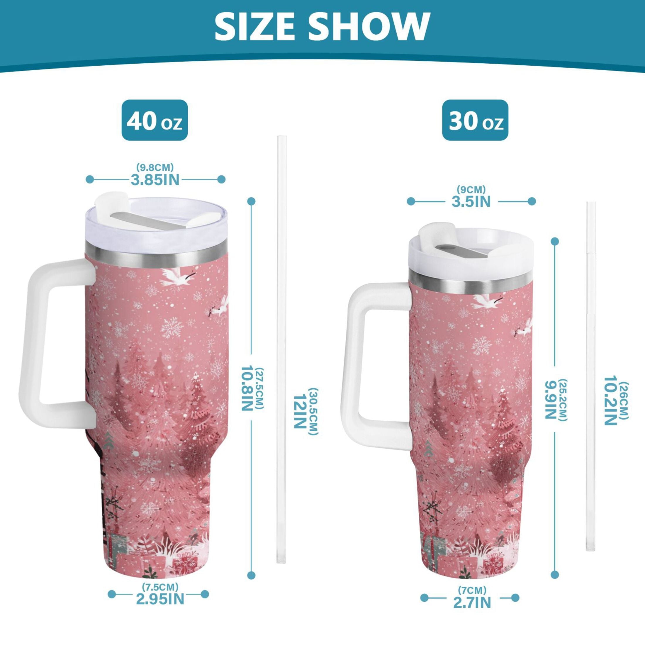 40 oz Insulated Stainless Steel Tumbler Double Wall Stainless Steel Tumbler with 2-Way Drinking Christmas Forest with Snowmen M428Y