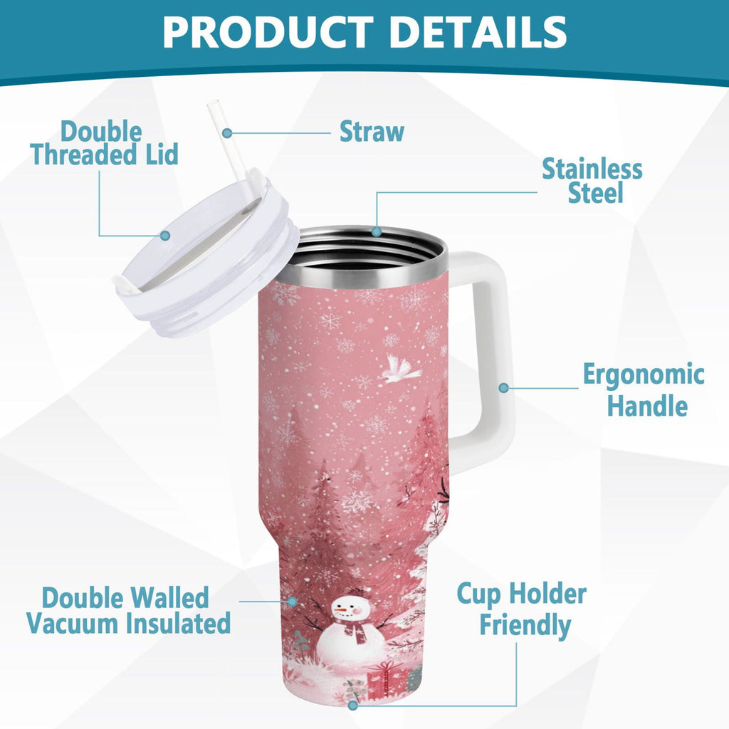 40 oz Insulated Stainless Steel Tumbler Double Wall Stainless Steel Tumbler with 2-Way Drinking Christmas Forest with Snowmen M428Y