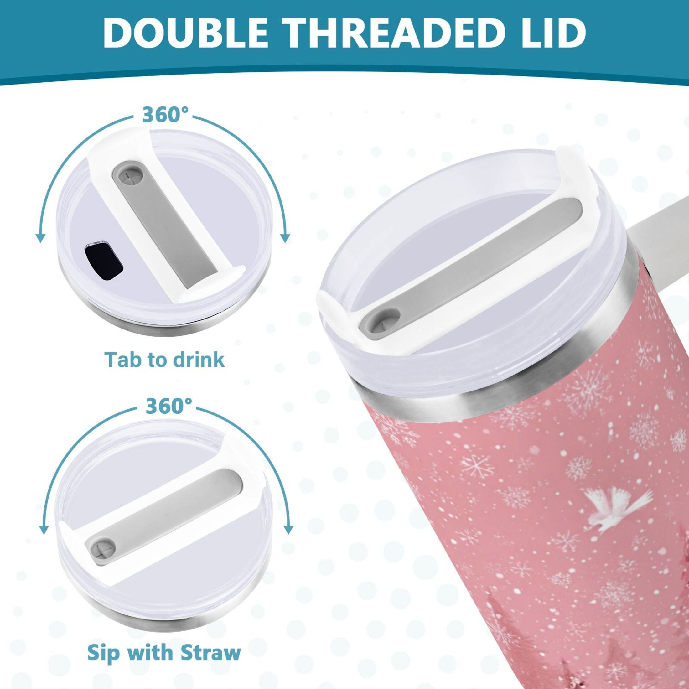 40 oz Insulated Stainless Steel Tumbler Double Wall Stainless Steel Tumbler with 2-Way Drinking Christmas Forest with Snowmen M428Y