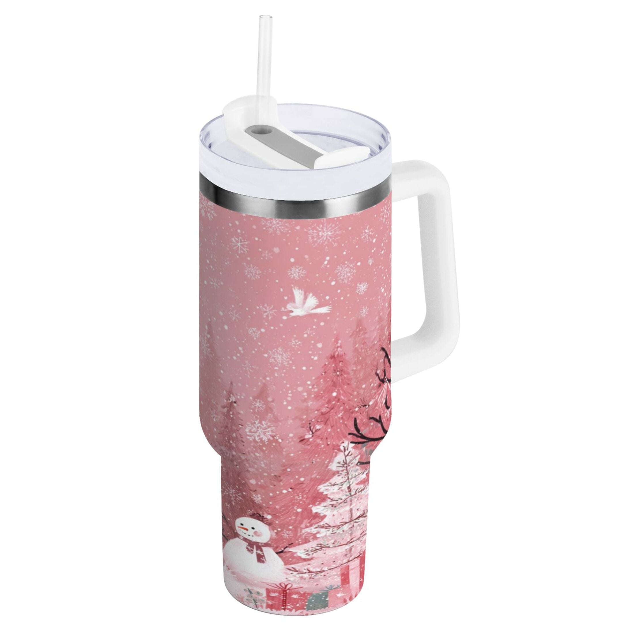 40 oz Insulated Stainless Steel Tumbler Double Wall Stainless Steel Tumbler with 2-Way Drinking Christmas Forest with Snowmen M428Y