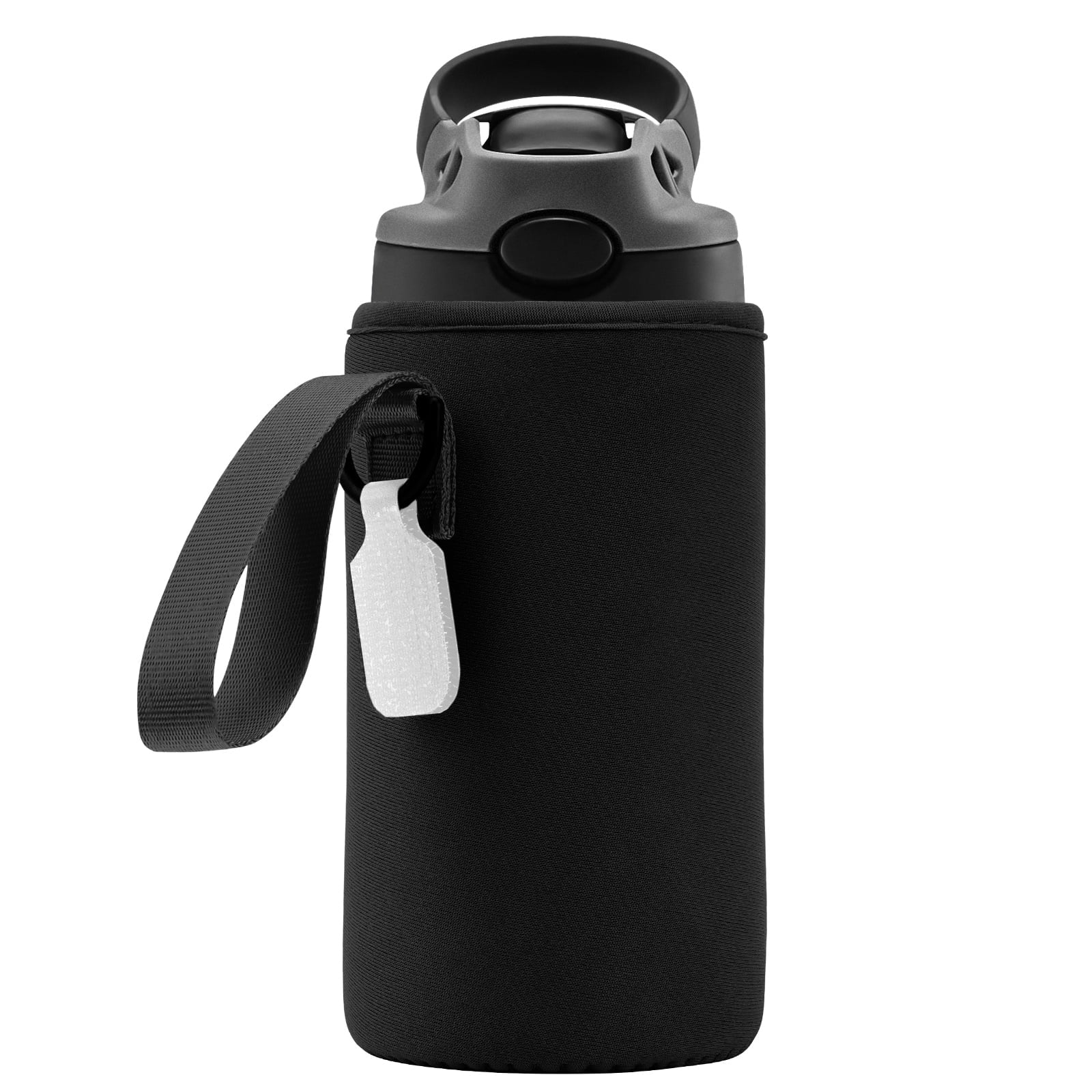 Linkidea Water Bottle Sleeve Compatible with Contigo Aubrey Tritan 14oz, Steel 13oz Kids Bottle, Waterbottle Holder Bag with Name Tag, Black M132G