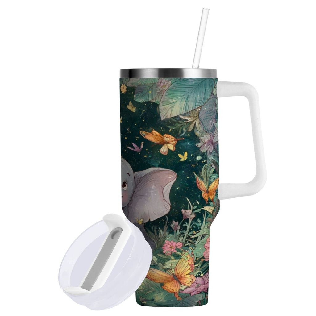 40 oz Insulated Stainless Steel Tumbler Double Wall Stainless Steel Tumbler with 2-Way Drinking Cute Elephant M460Z