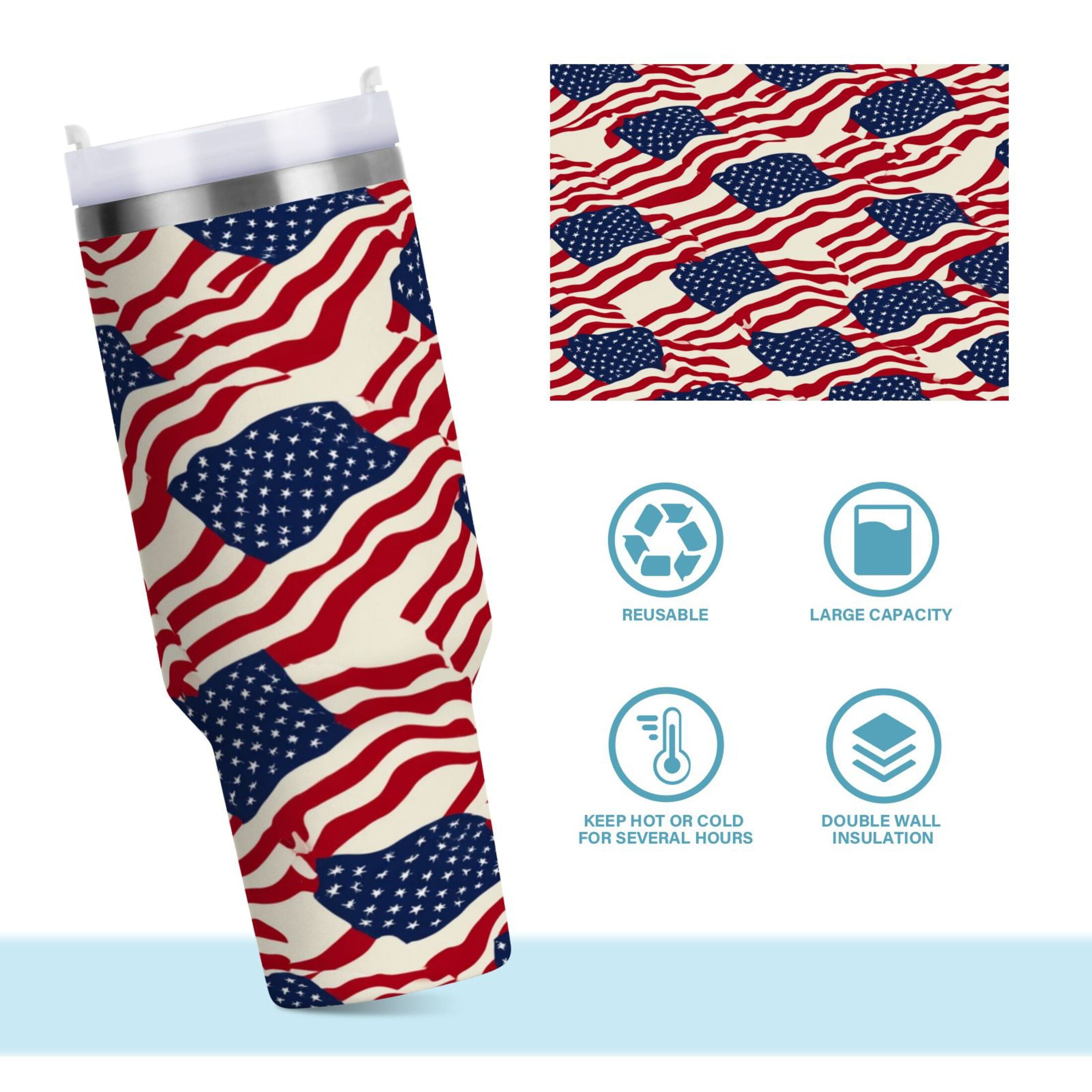 40 oz Insulated Stainless Steel Tumbler Double Wall Stainless Steel Tumbler with 2-Way Drinking Flags Abstract Design M607U