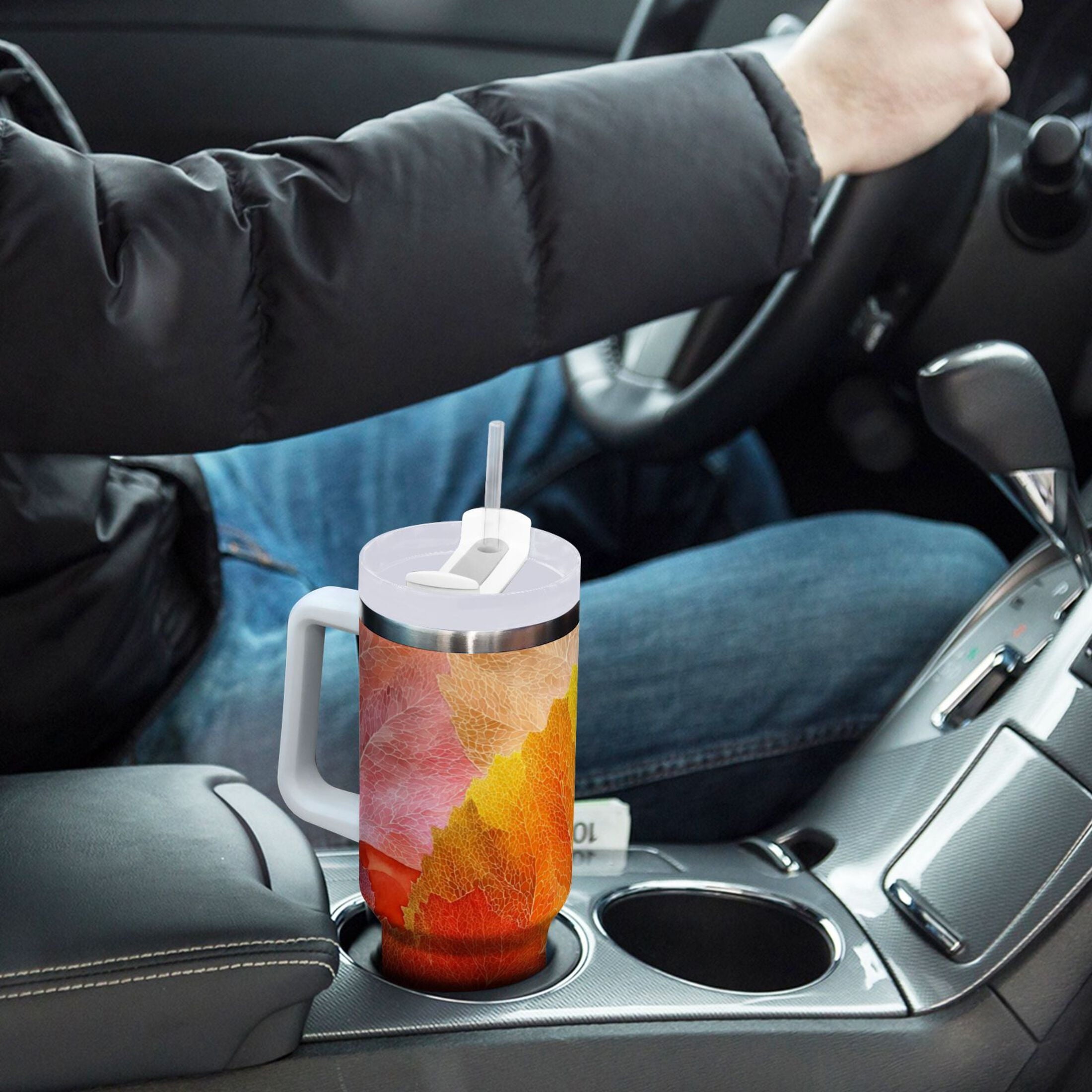 30 oz Insulated Stainless Steel Tumbler Double Wall Stainless Steel Tumbler with 2-Way Drinking Various Shades Autumn Leaves M590J
