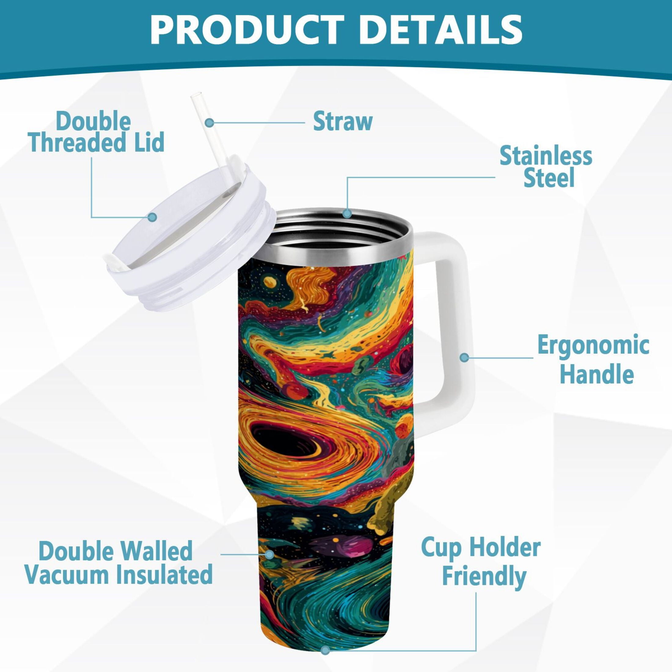 40 oz Insulated Stainless Steel Tumbler Double Wall Stainless Steel Tumbler with 2-Way Drinking Swirling Galaxy M496J