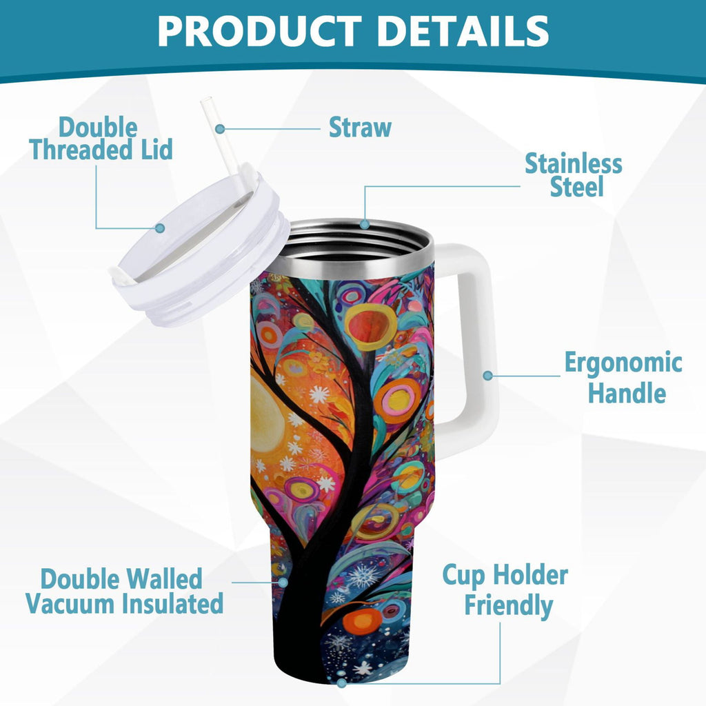 30 oz Insulated Stainless Steel Tumbler Double Wall Stainless Steel Tumbler with 2-Way Drinking Beautiful Abstract Tree Painting M654U