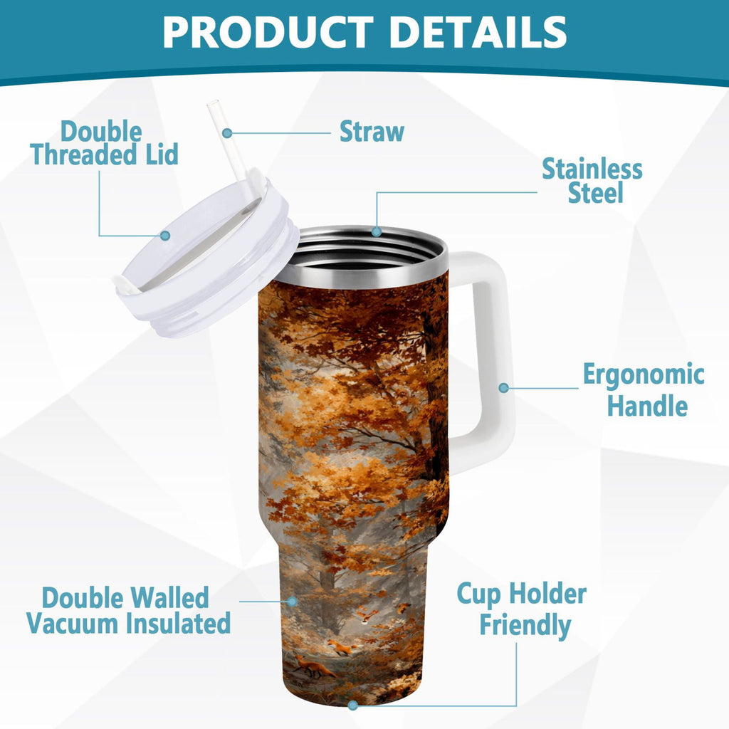 30 oz Insulated Stainless Steel Tumbler Double Wall Stainless Steel Tumbler with 2-Way Drinking Beautiful Autumn Forest M556T